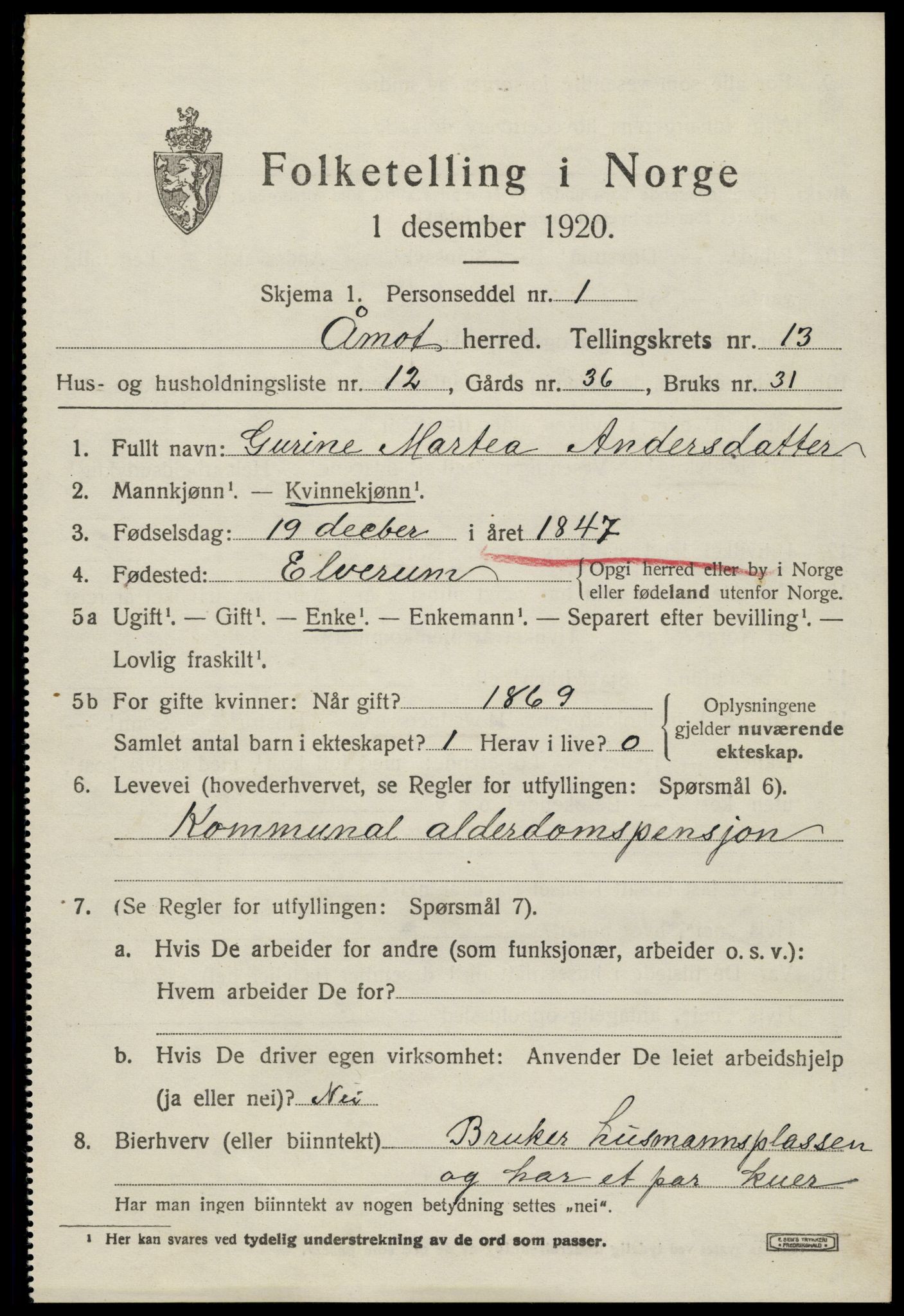 SAH, 1920 census for Åmot, 1920, p. 10879