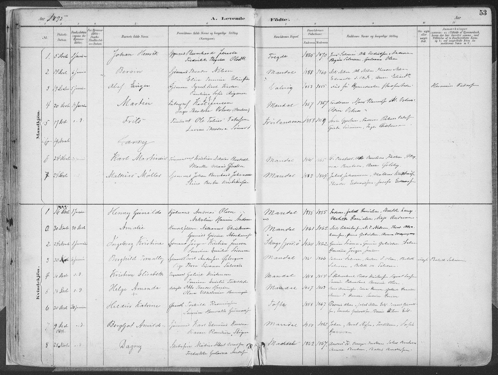 Mandal sokneprestkontor, SAK/1111-0030/F/Fa/Faa/L0018: Parish register (official) no. A 18, 1890-1905, p. 53
