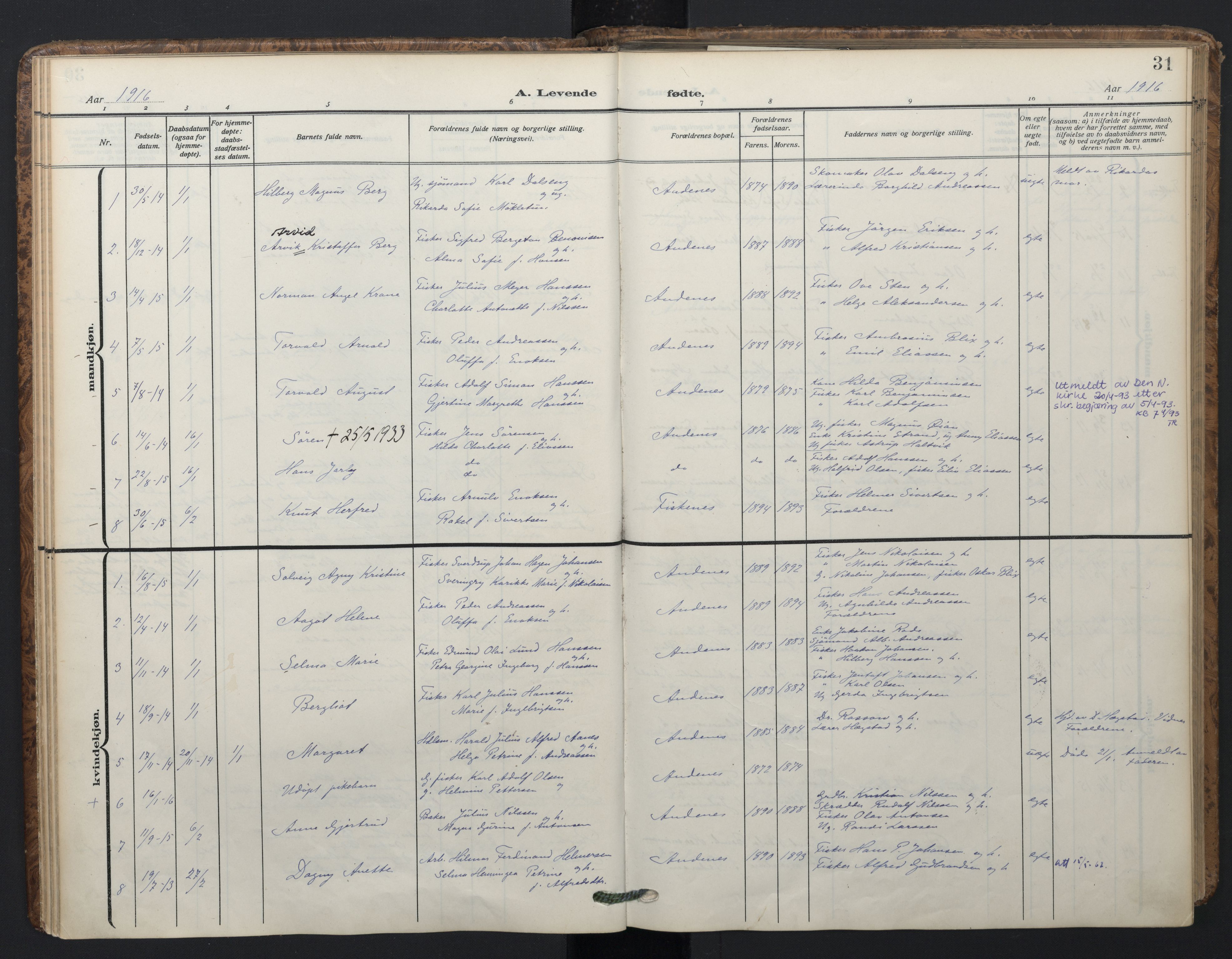 Ministerialprotokoller, klokkerbøker og fødselsregistre - Nordland, SAT/A-1459/899/L1438: Parish register (official) no. 899A06, 1909-1922, p. 31
