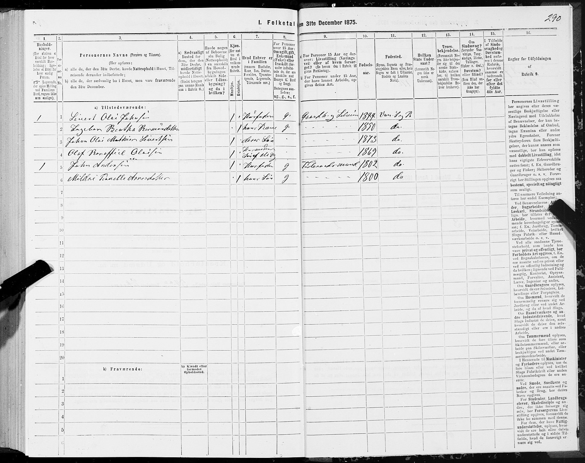 SAT, 1875 census for 1511P Vanylven, 1875, p. 1290