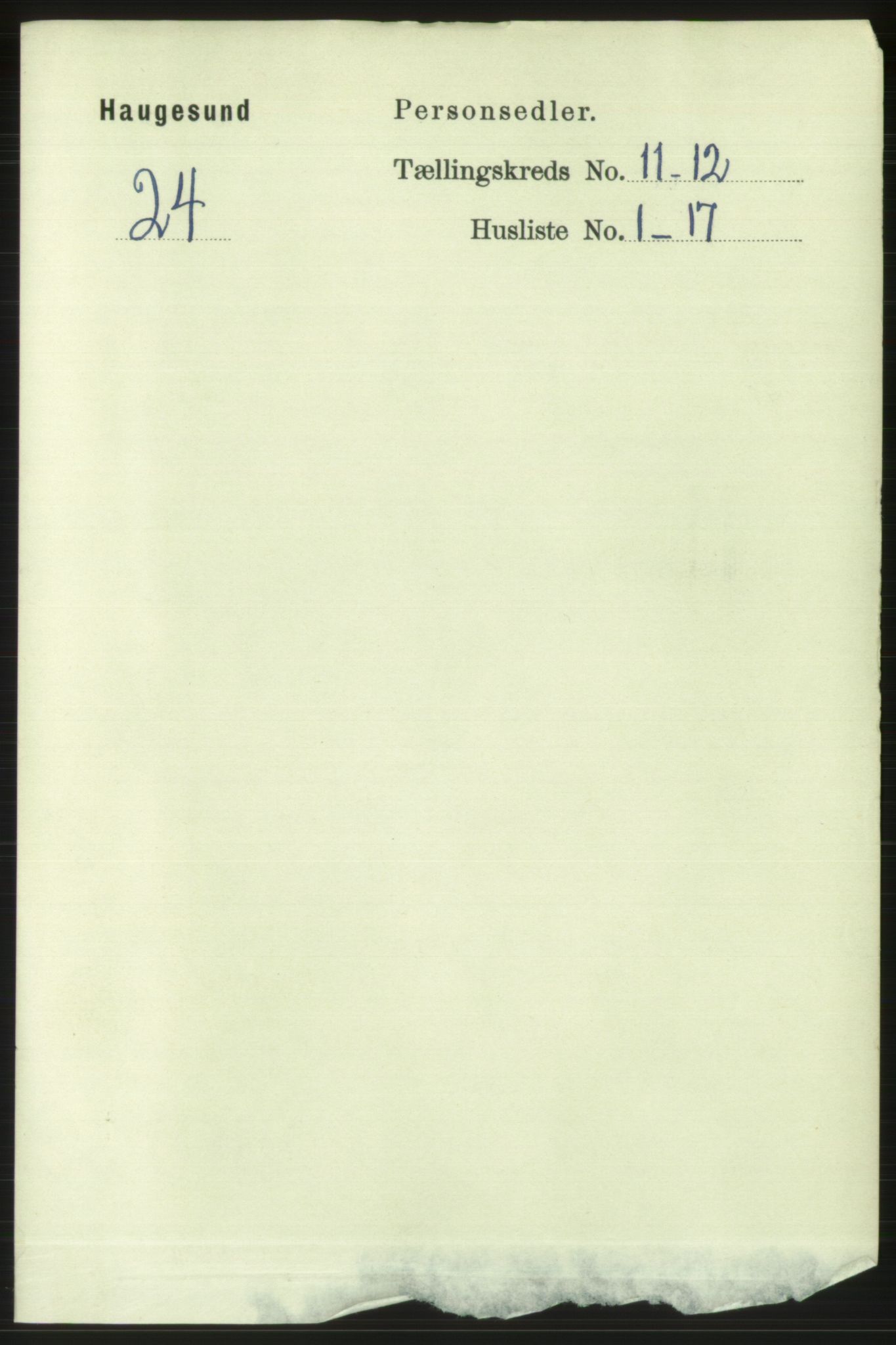 RA, 1891 census for 1106 Haugesund, 1891, p. 3945