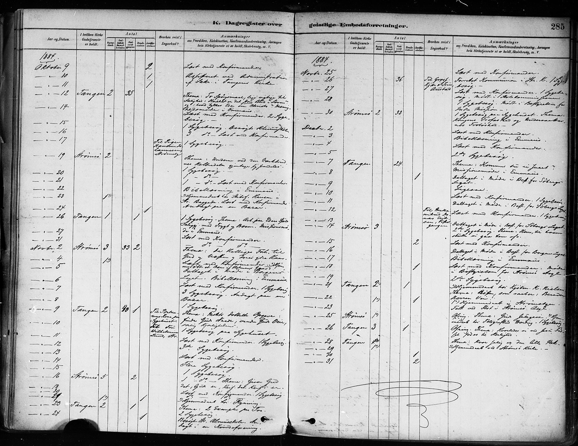 Strømsø kirkebøker, AV/SAKO-A-246/F/Fa/L0022: Parish register (official) no. I 22, 1879-1899, p. 285