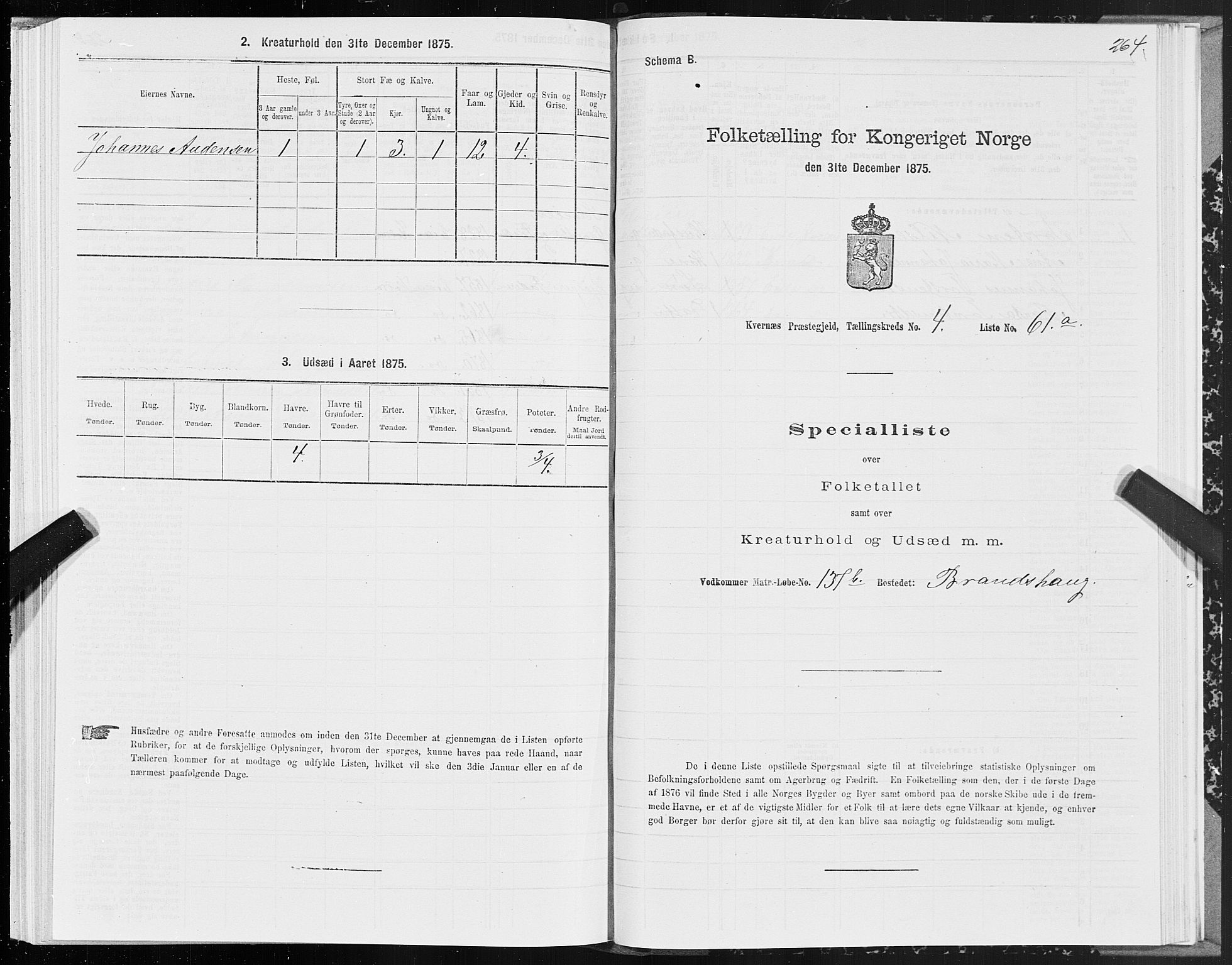 SAT, 1875 census for 1553P Kvernes, 1875, p. 2264