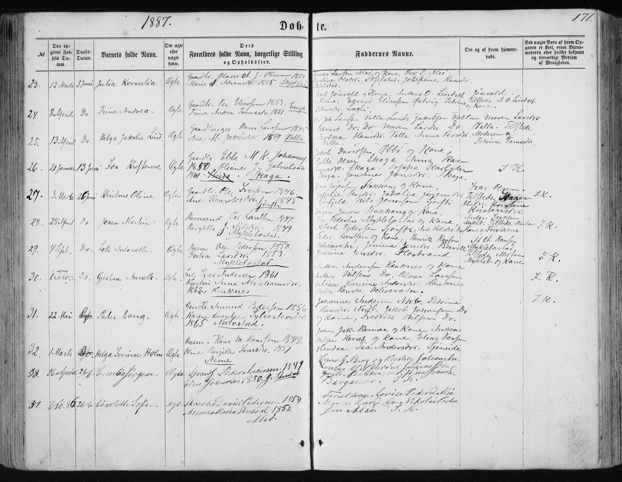 Ministerialprotokoller, klokkerbøker og fødselsregistre - Nordland, AV/SAT-A-1459/838/L0556: Parish register (copy) no. 838C03, 1861-1893, p. 171