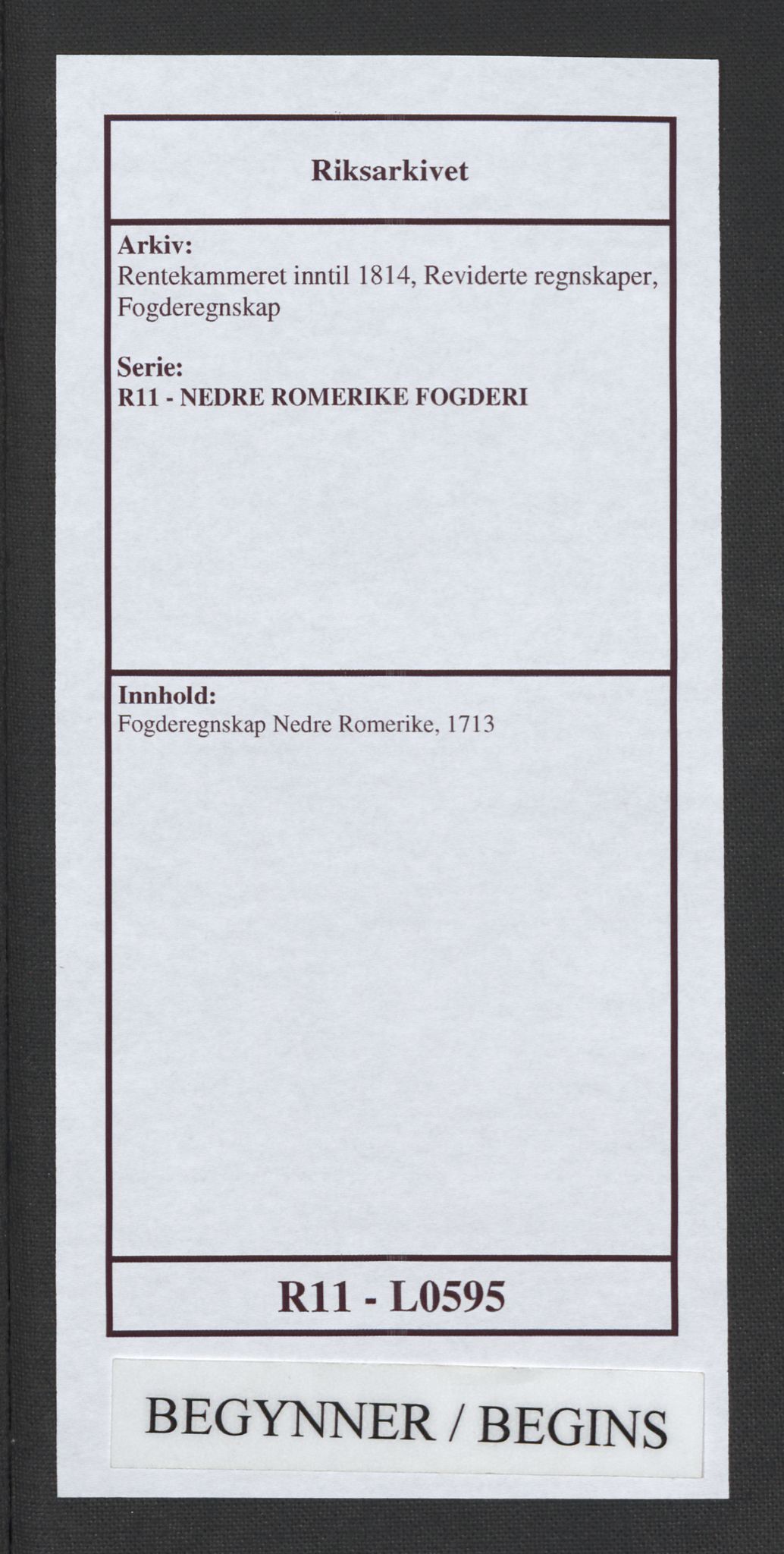Rentekammeret inntil 1814, Reviderte regnskaper, Fogderegnskap, RA/EA-4092/R11/L0595: Fogderegnskap Nedre Romerike, 1713, p. 1