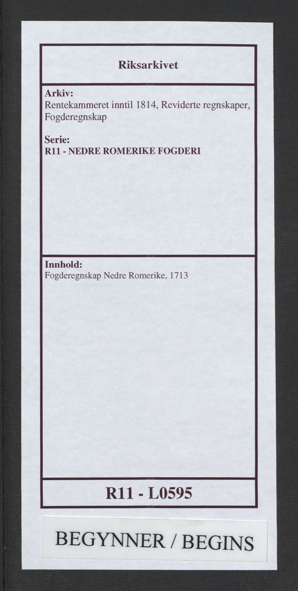 Rentekammeret inntil 1814, Reviderte regnskaper, Fogderegnskap, AV/RA-EA-4092/R11/L0595: Fogderegnskap Nedre Romerike, 1713, p. 1