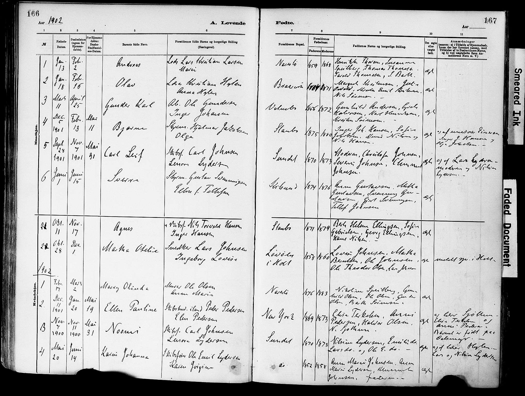 Dypvåg sokneprestkontor, SAK/1111-0007/F/Fa/Fab/L0001: Parish register (official) no. A 1, 1885-1912, p. 166-167