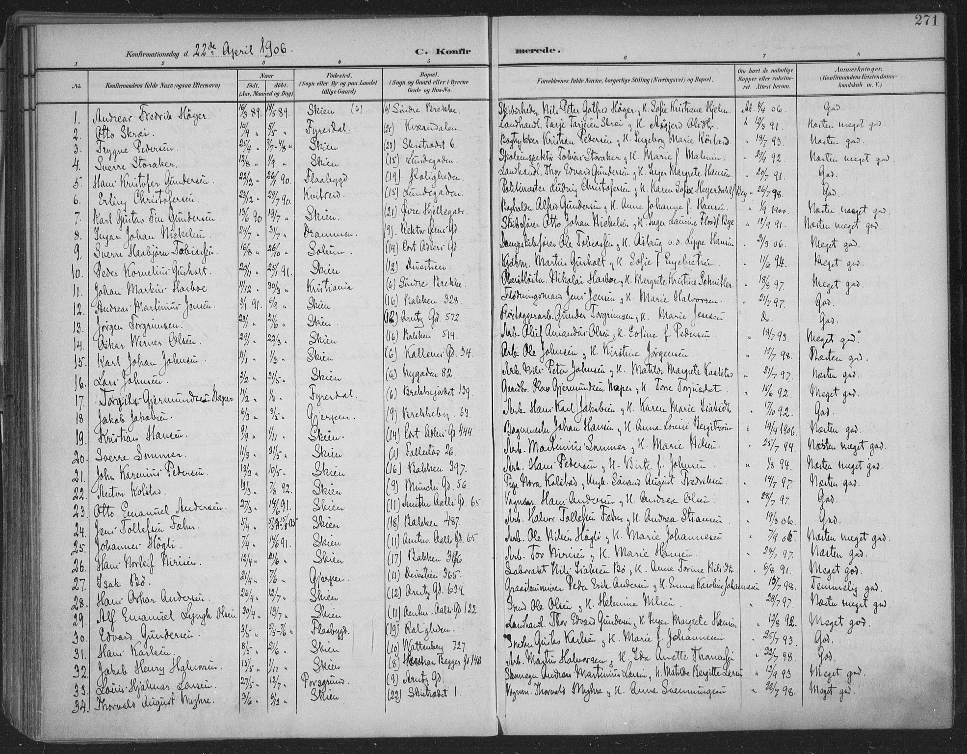 Skien kirkebøker, SAKO/A-302/F/Fa/L0011: Parish register (official) no. 11, 1900-1907, p. 271