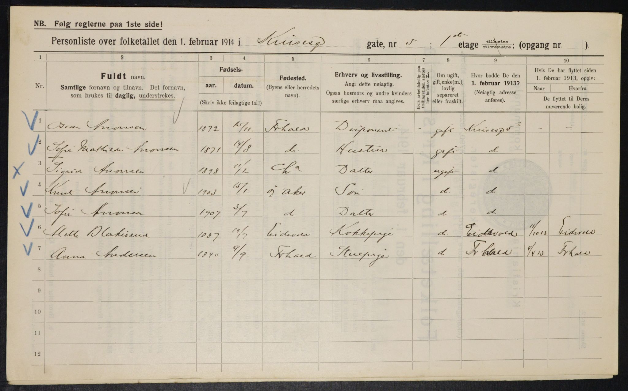 OBA, Municipal Census 1914 for Kristiania, 1914, p. 54878