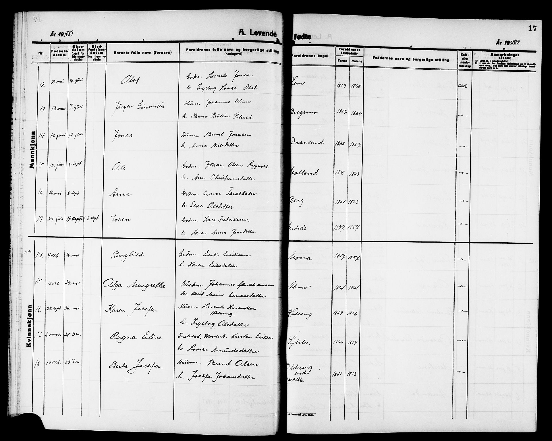 Ministerialprotokoller, klokkerbøker og fødselsregistre - Nord-Trøndelag, AV/SAT-A-1458/749/L0487: Parish register (official) no. 749D03, 1887-1902, p. 17