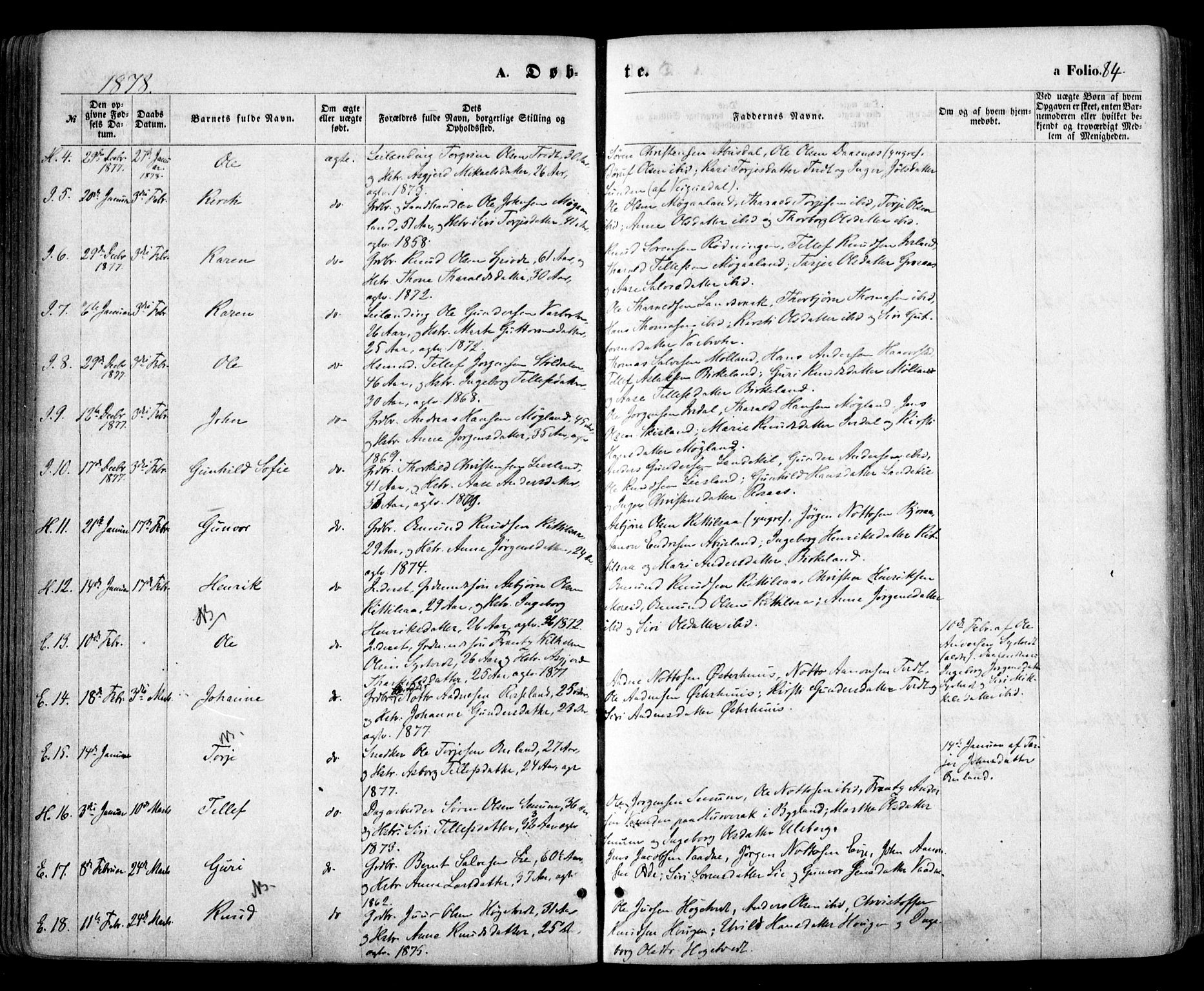 Evje sokneprestkontor, AV/SAK-1111-0008/F/Fa/Faa/L0006: Parish register (official) no. A 6, 1866-1884, p. 84