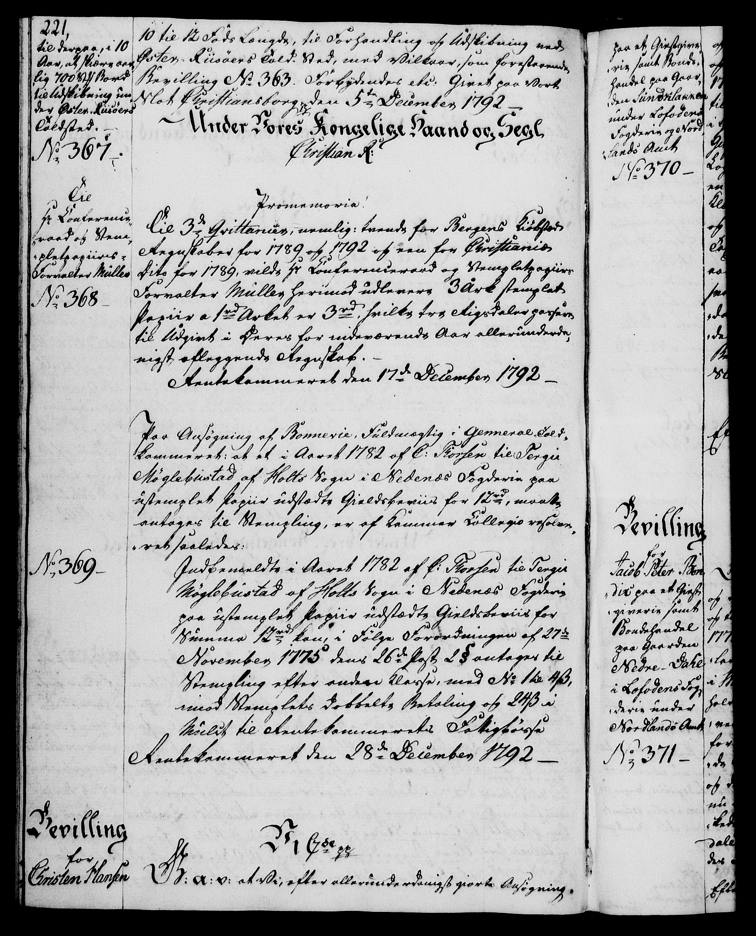 Rentekammeret, Kammerkanselliet, AV/RA-EA-3111/G/Gg/Gga/L0015: Norsk ekspedisjonsprotokoll med register (merket RK 53.15), 1790-1791, p. 221