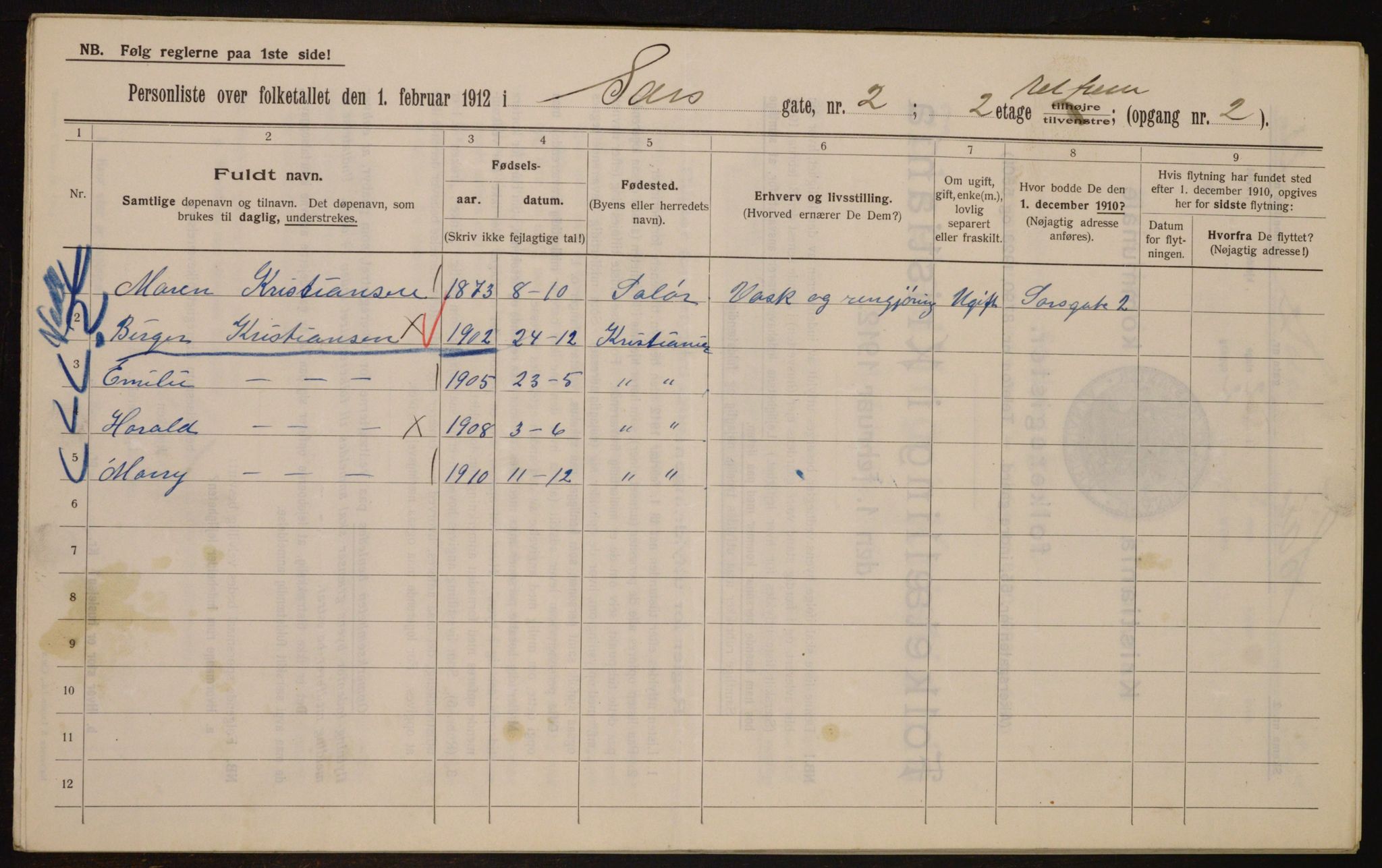 OBA, Municipal Census 1912 for Kristiania, 1912, p. 89467