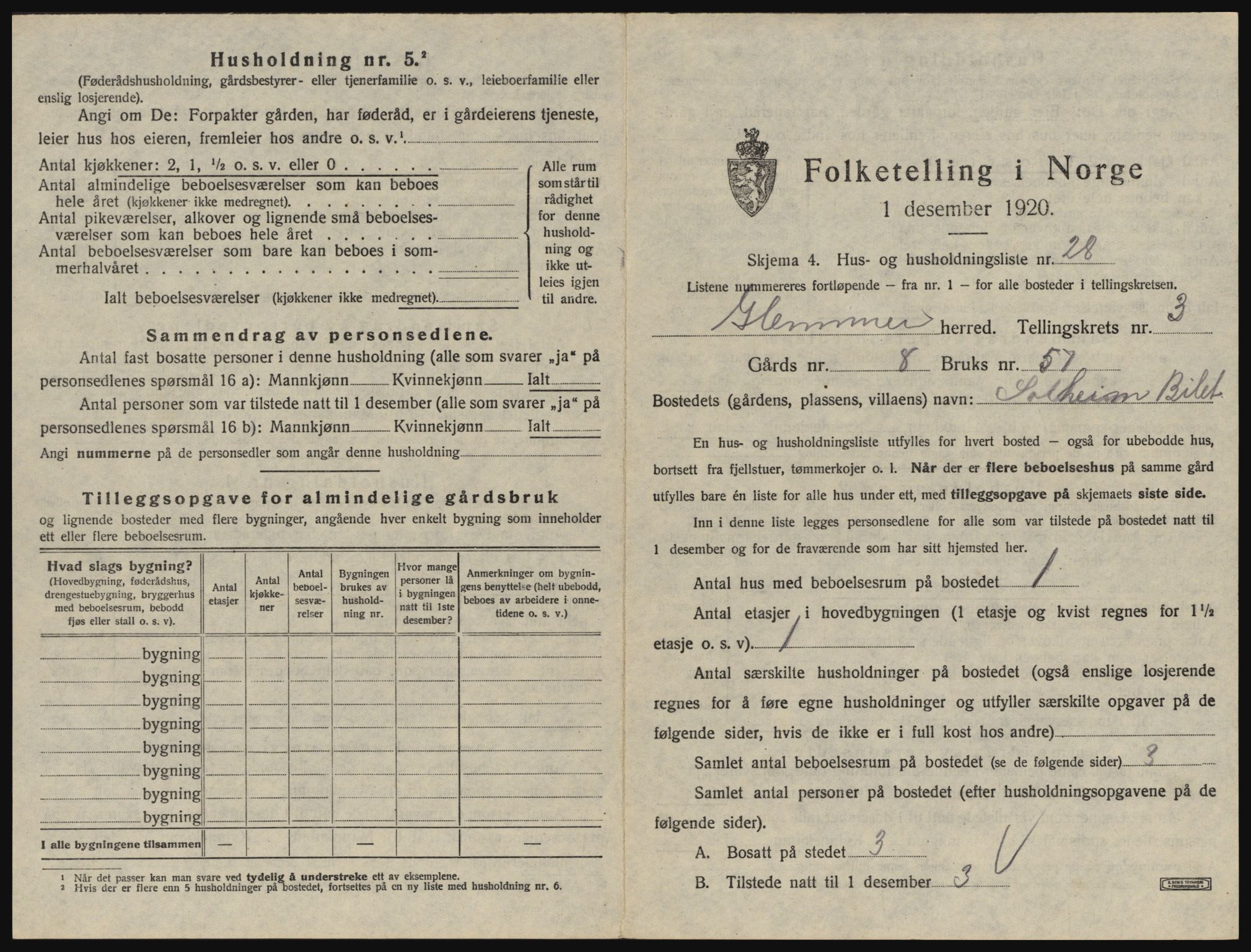 SAO, 1920 census for Glemmen, 1920, p. 503