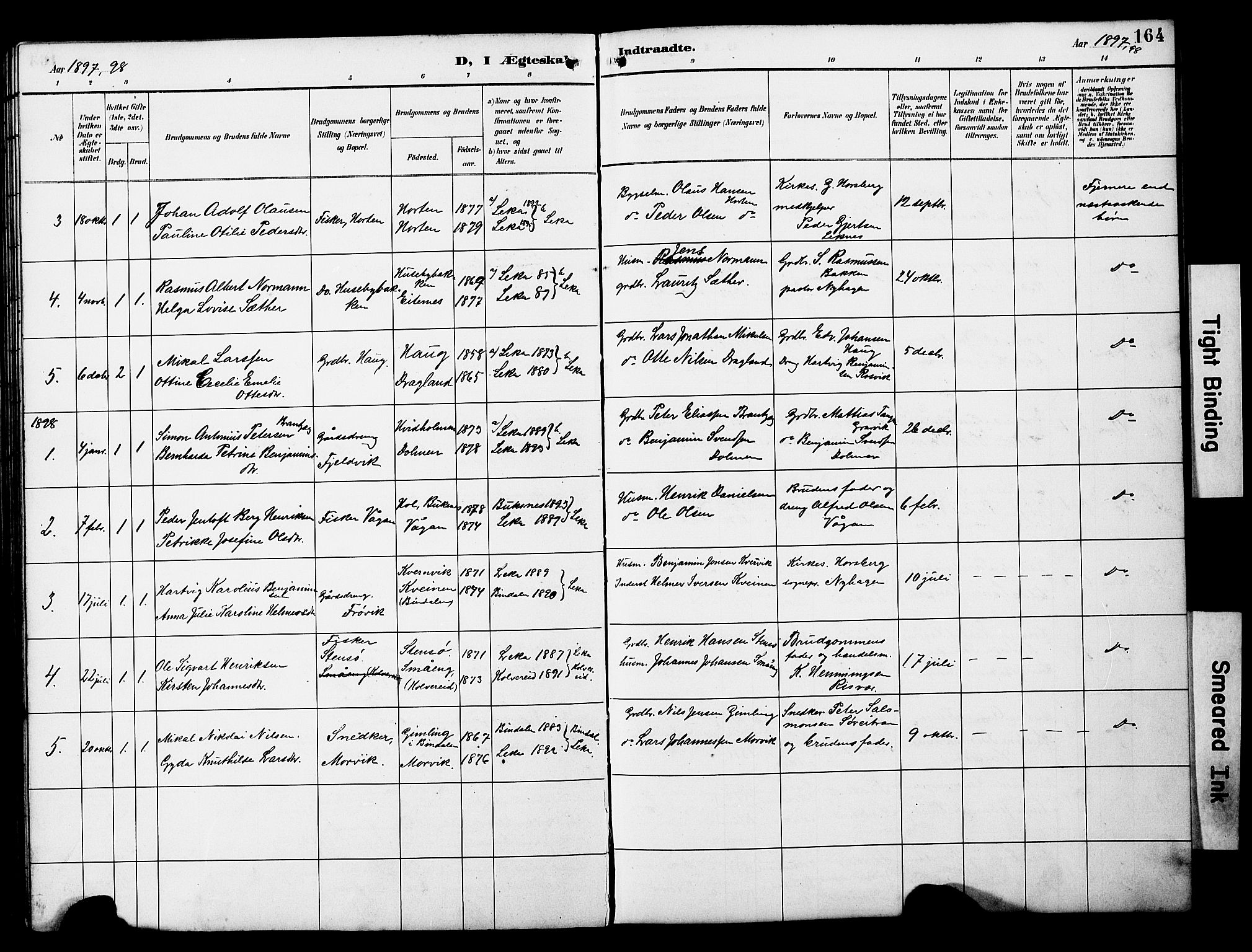 Ministerialprotokoller, klokkerbøker og fødselsregistre - Nord-Trøndelag, SAT/A-1458/788/L0701: Parish register (copy) no. 788C01, 1888-1913, p. 164