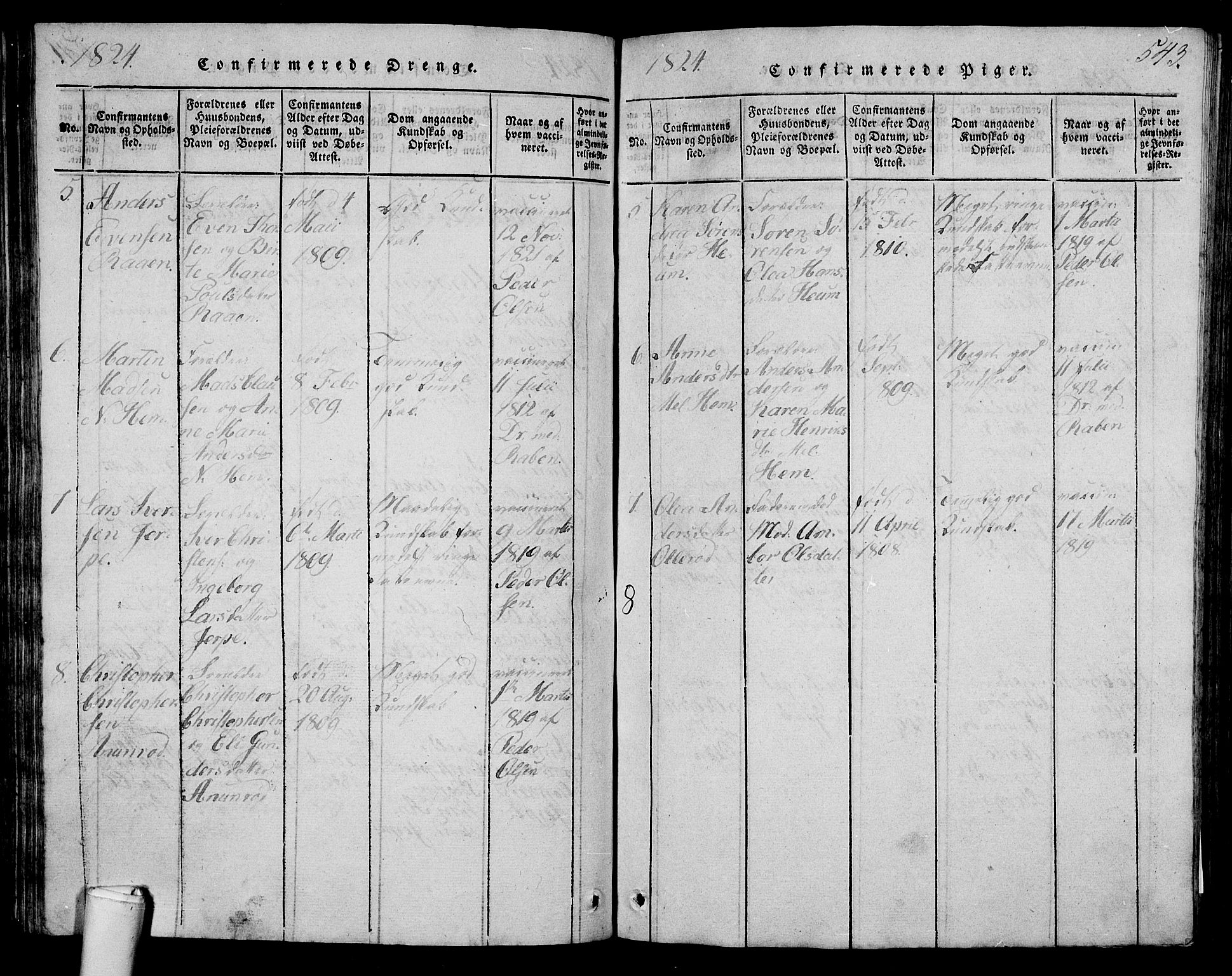 Våle kirkebøker, AV/SAKO-A-334/G/Ga/L0001: Parish register (copy) no. I 1, 1814-1824, p. 542-543