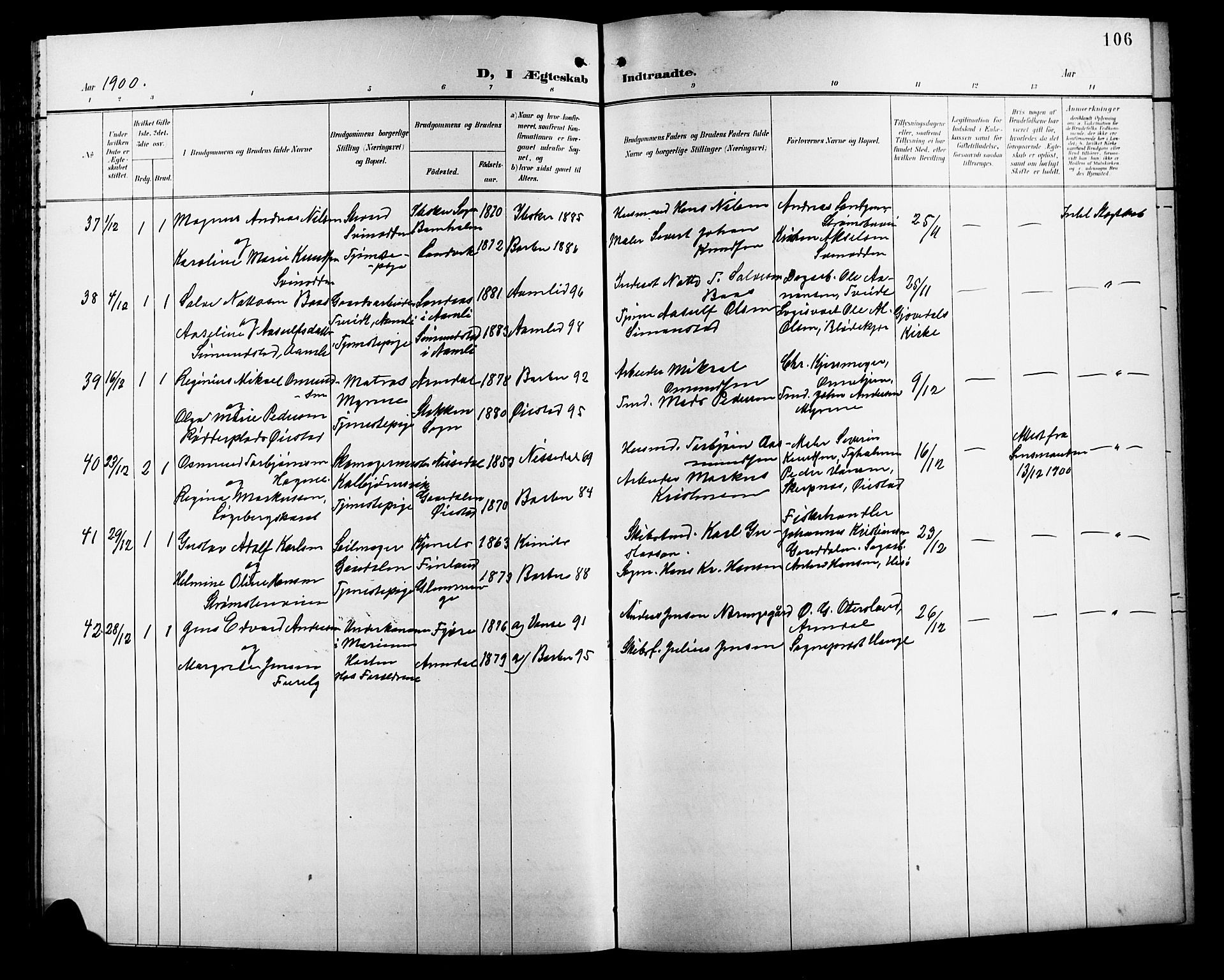 Barbu sokneprestkontor, AV/SAK-1111-0003/F/Fb/L0003: Parish register (copy) no. B 3, 1897-1911, p. 106