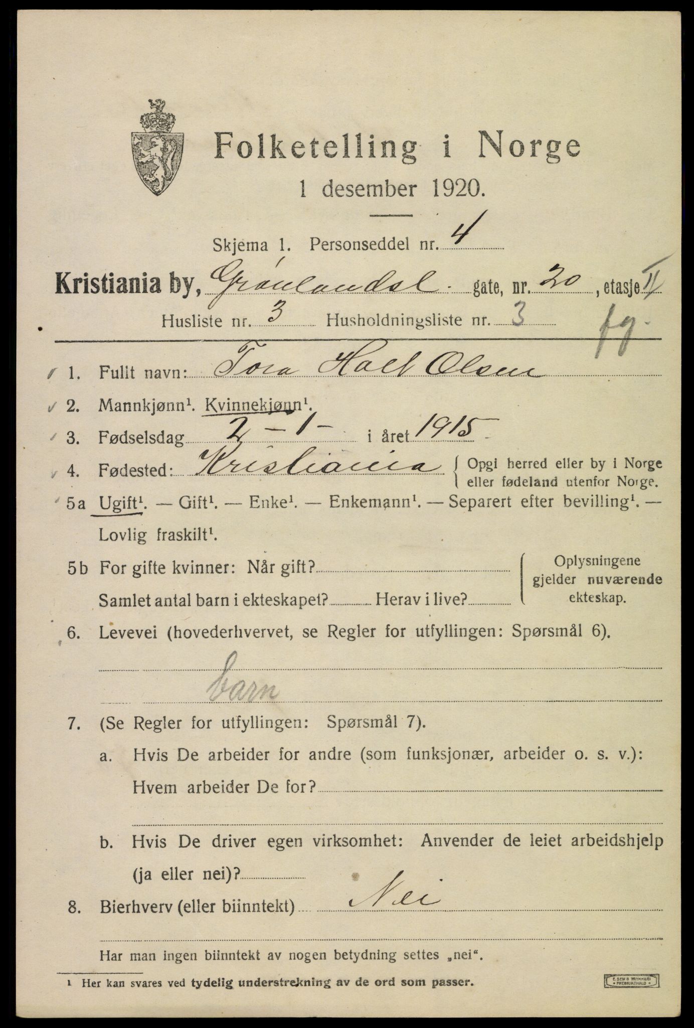 SAO, 1920 census for Kristiania, 1920, p. 256657