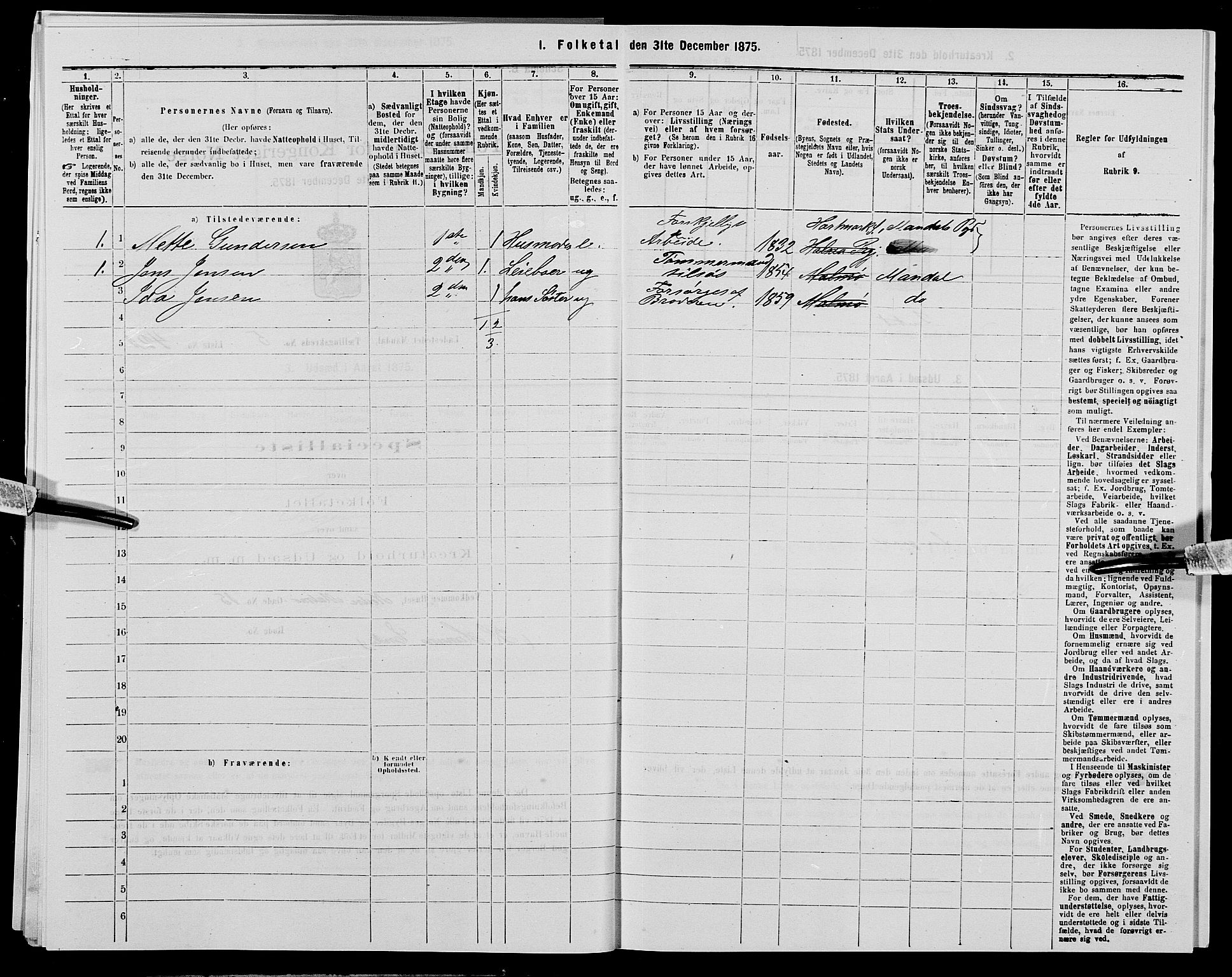 SAK, 1875 census for 1002B Mandal/Mandal, 1875, p. 885