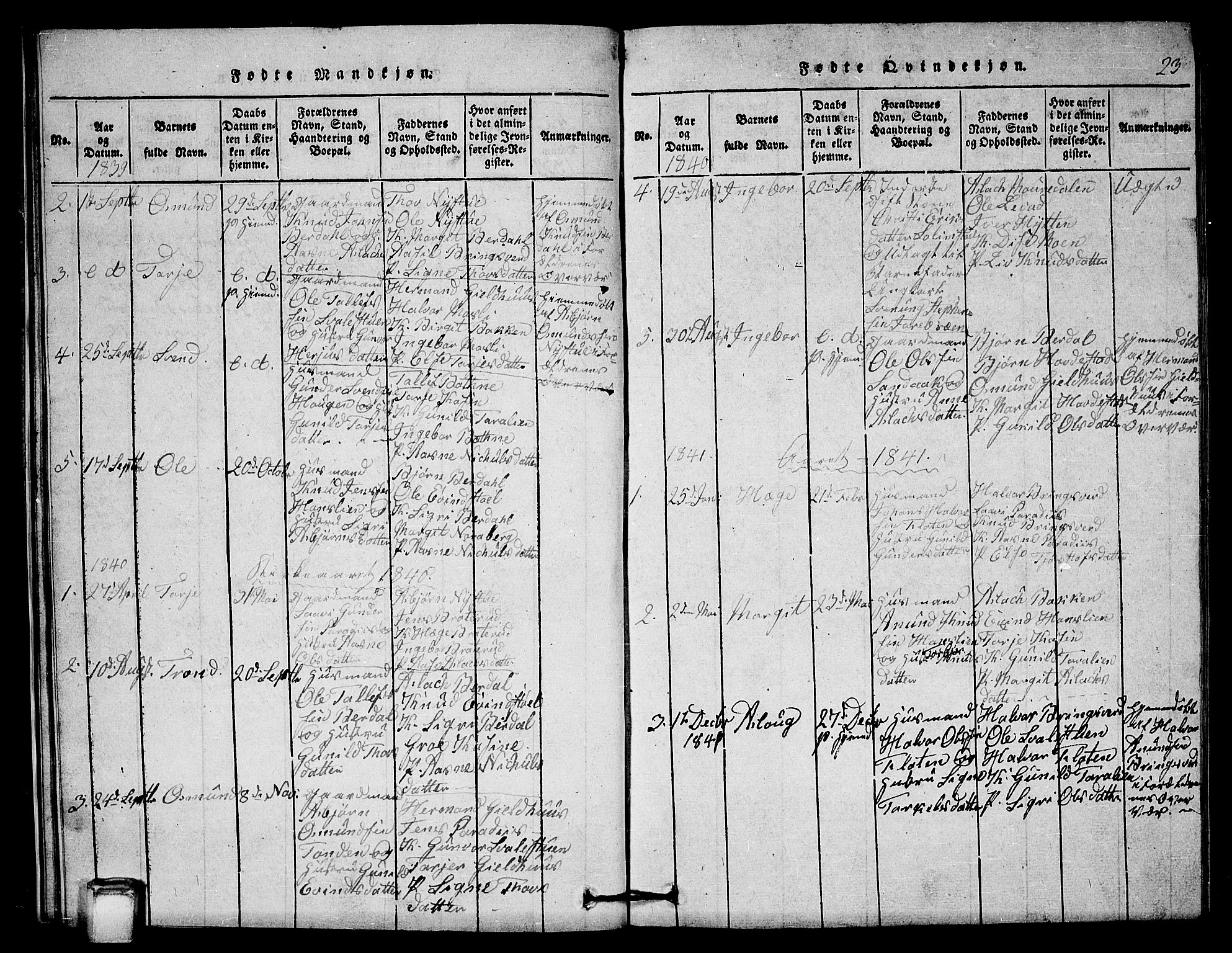Vinje kirkebøker, SAKO/A-312/G/Gb/L0001: Parish register (copy) no. II 1, 1814-1843, p. 23