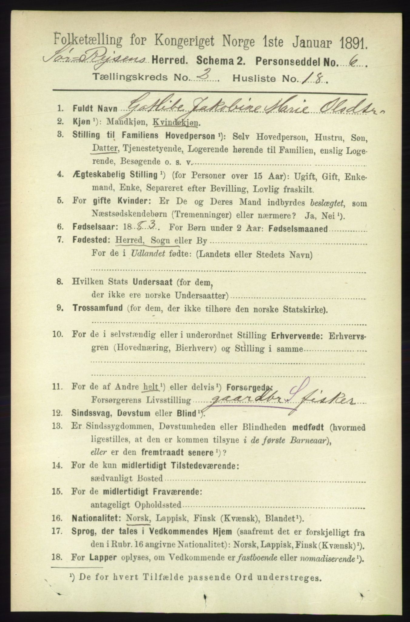 RA, 1891 census for 1925 Sørreisa, 1891, p. 471