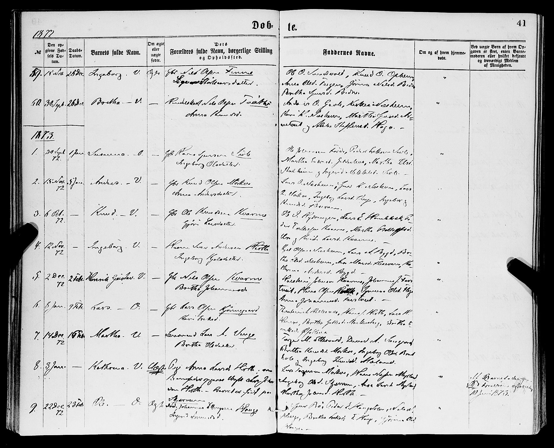 Vossestrand Sokneprestembete, SAB/A-79101/H/Haa: Parish register (official) no. A 1, 1866-1877, p. 41