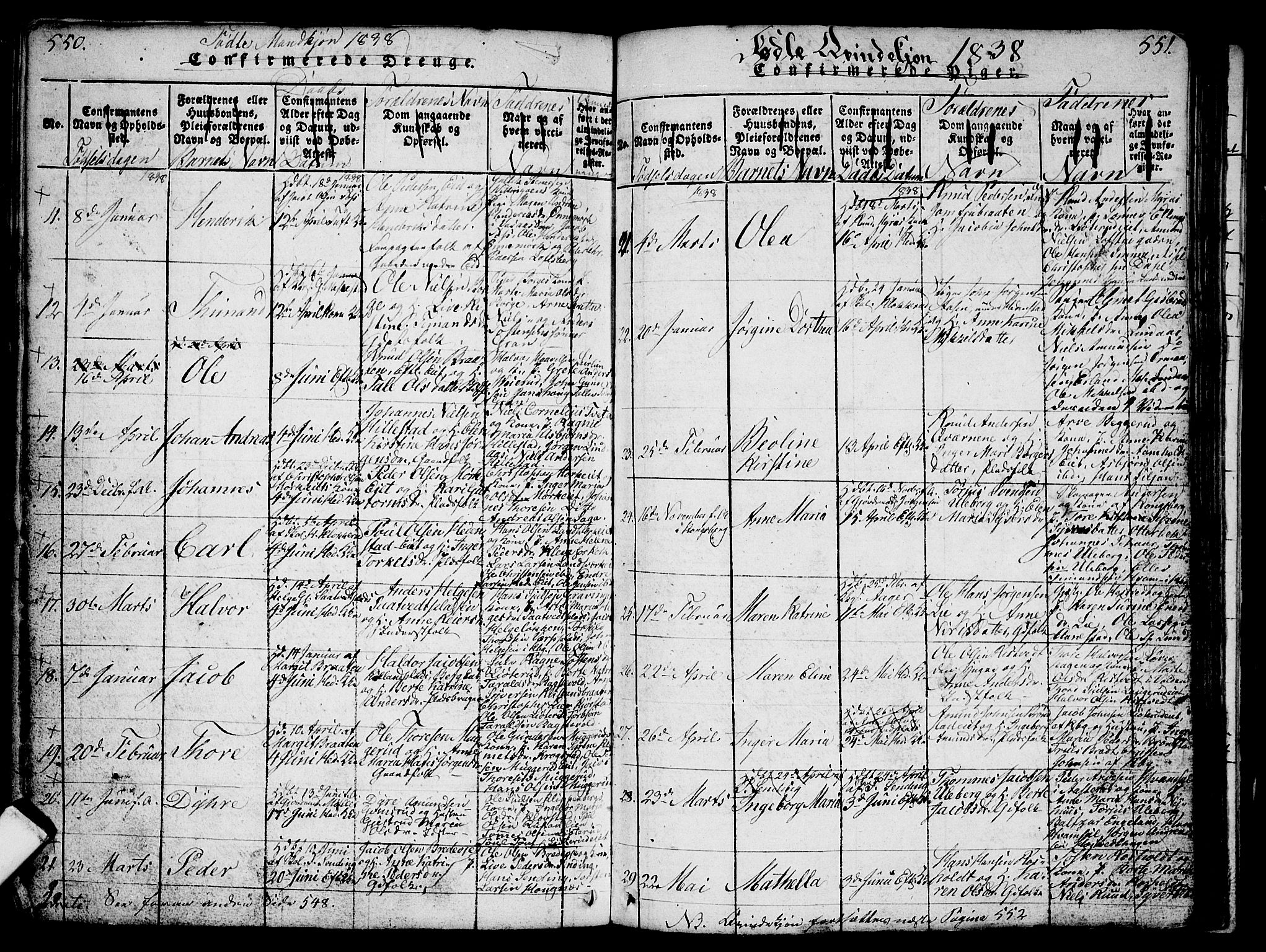 Sandsvær kirkebøker, AV/SAKO-A-244/G/Ga/L0003: Parish register (copy) no. I 3, 1817-1839, p. 550-551