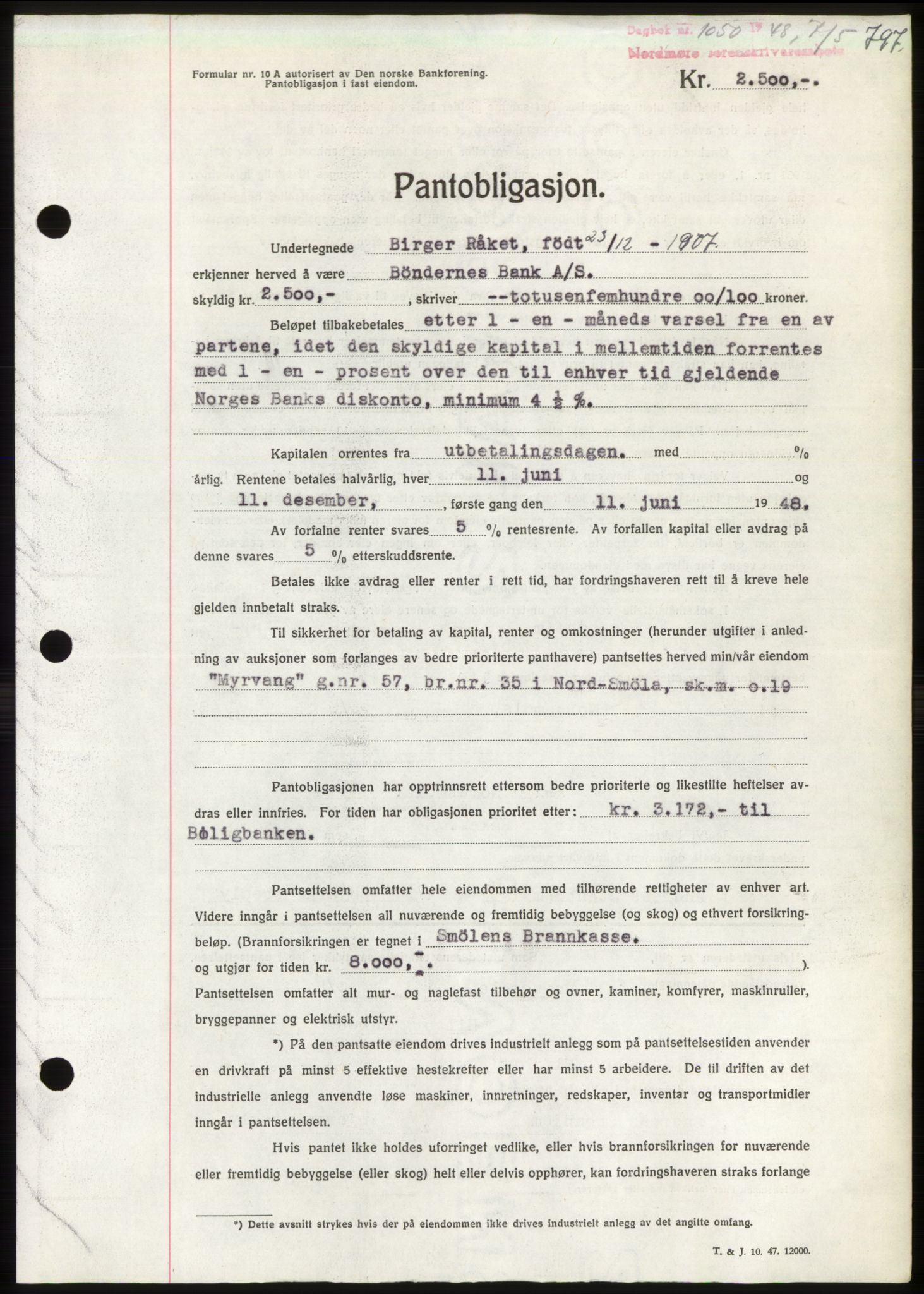 Nordmøre sorenskriveri, AV/SAT-A-4132/1/2/2Ca: Mortgage book no. B98, 1948-1948, Diary no: : 1050/1948