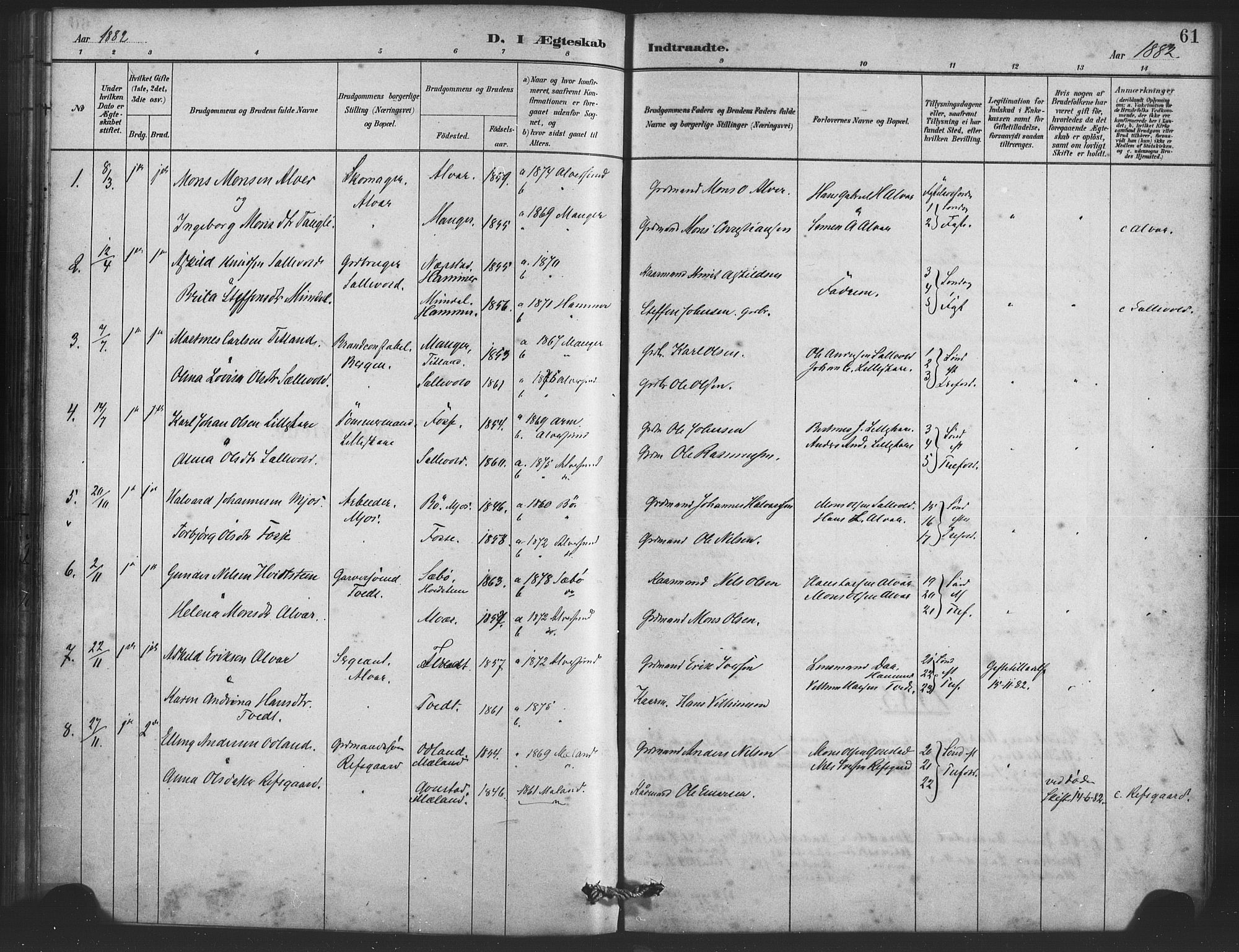 Alversund Sokneprestembete, AV/SAB-A-73901/H/Ha/Haa/Haaa/L0001: Parish register (official) no. A 1, 1882-1896, p. 61