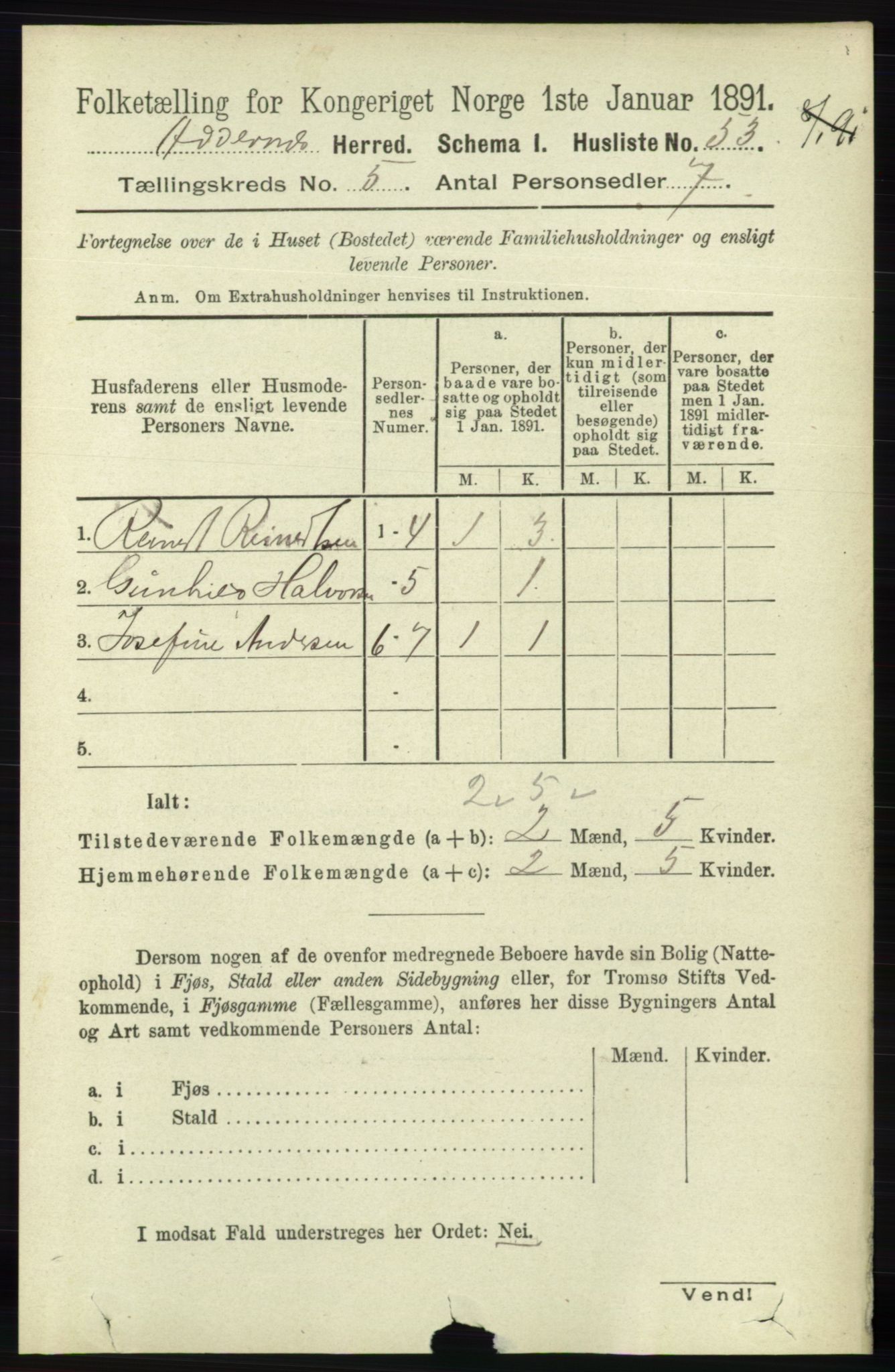 RA, 1891 census for 1012 Oddernes, 1891, p. 1763