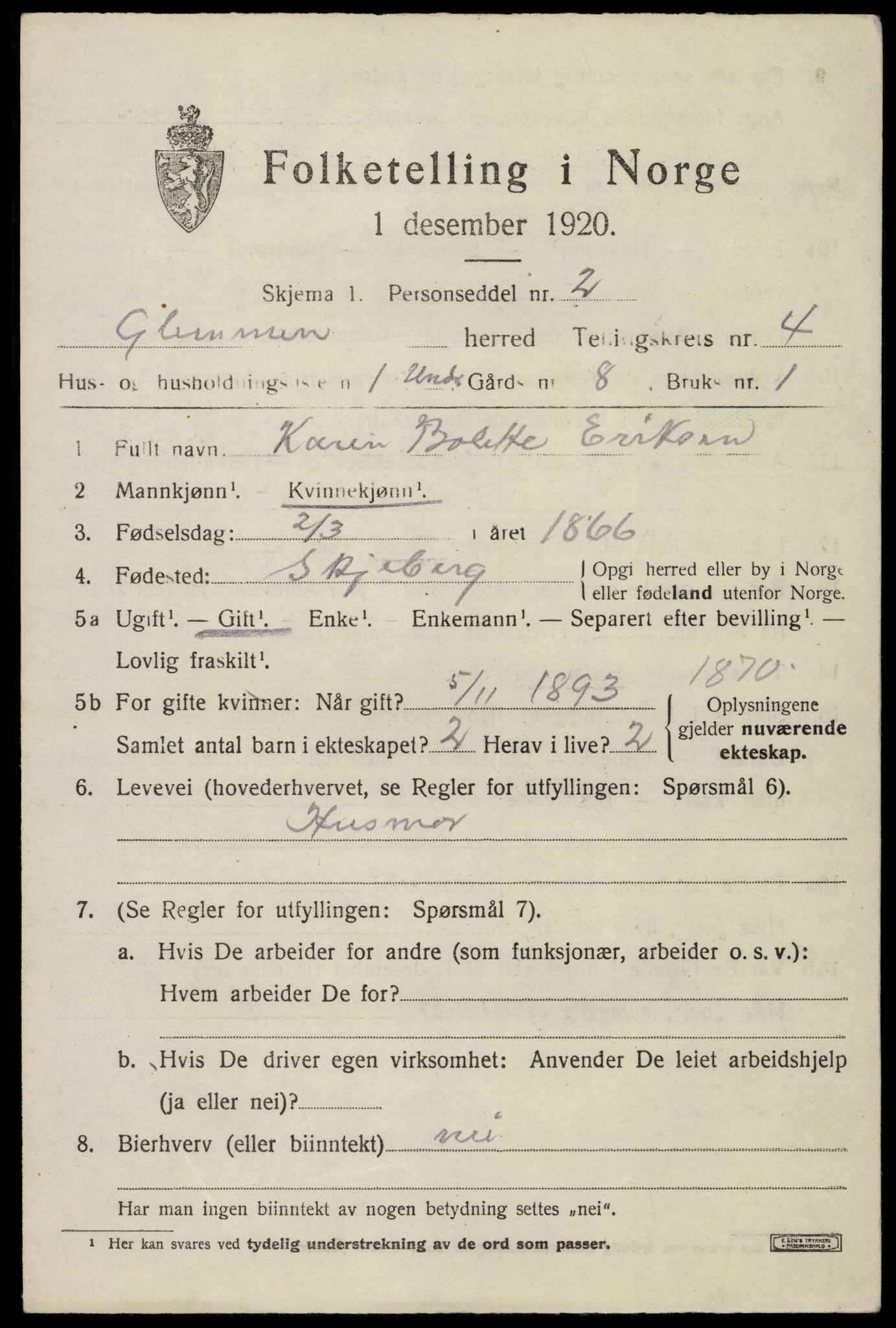 SAO, 1920 census for Glemmen, 1920, p. 12919