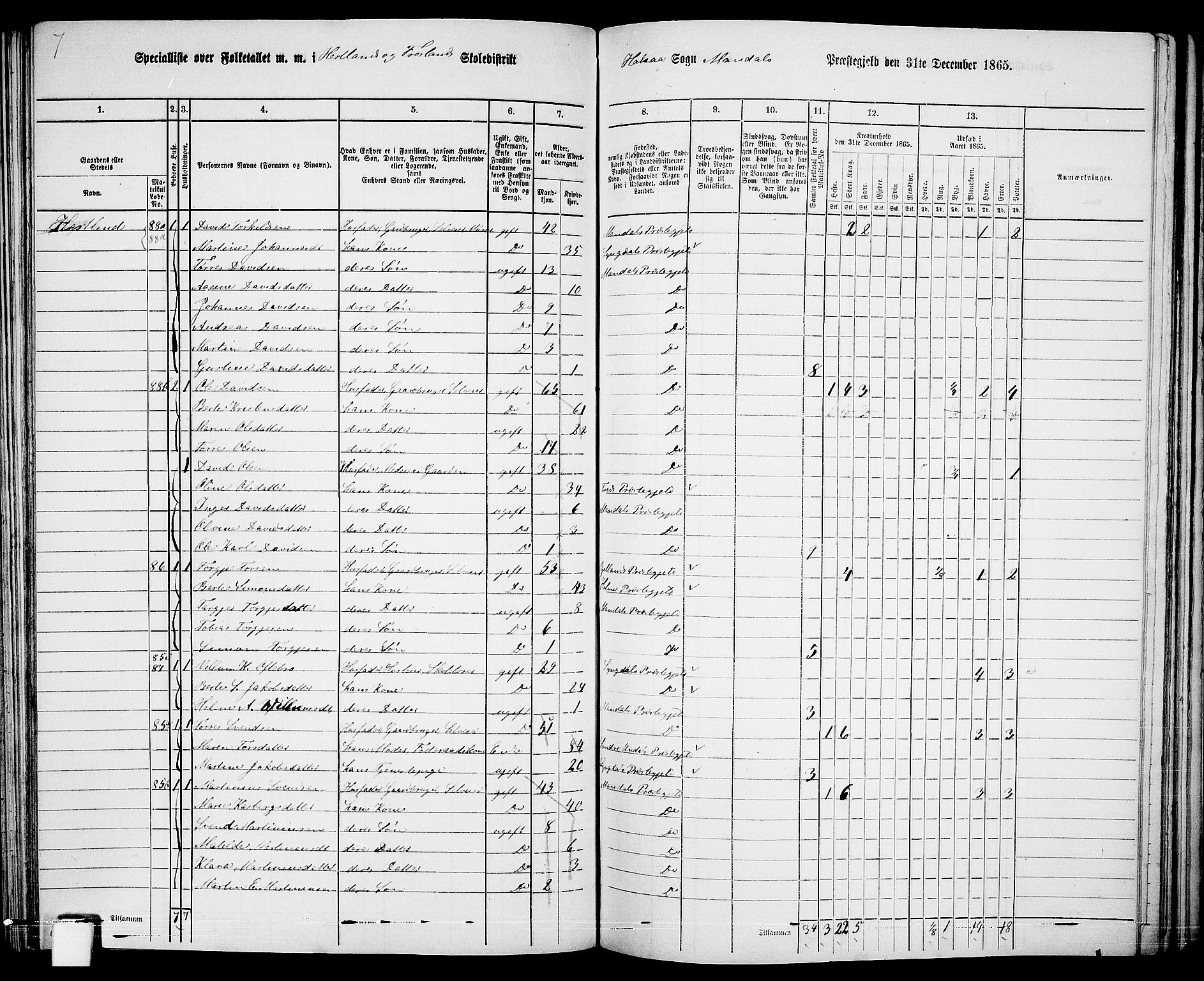 RA, 1865 census for Mandal/Halse og Harkmark, 1865, p. 82