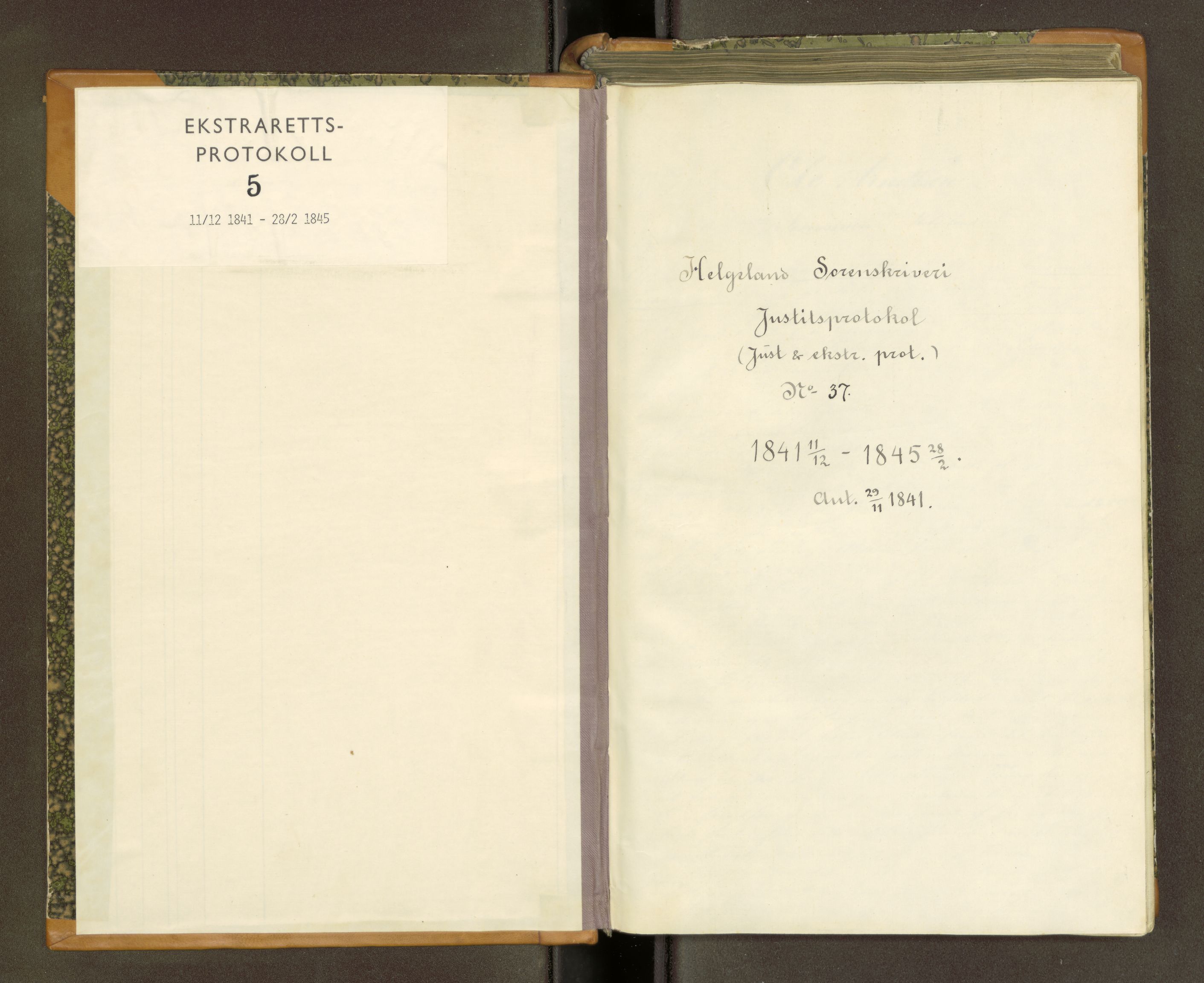 Helgeland sorenskriveri, SAT/A-0004/1/1B/L0007: Ekstrarettsprotokoll 5 (37), 1841-1845