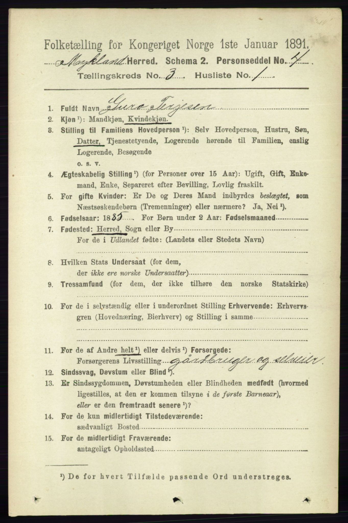 RA, 1891 census for 0932 Mykland, 1891, p. 569