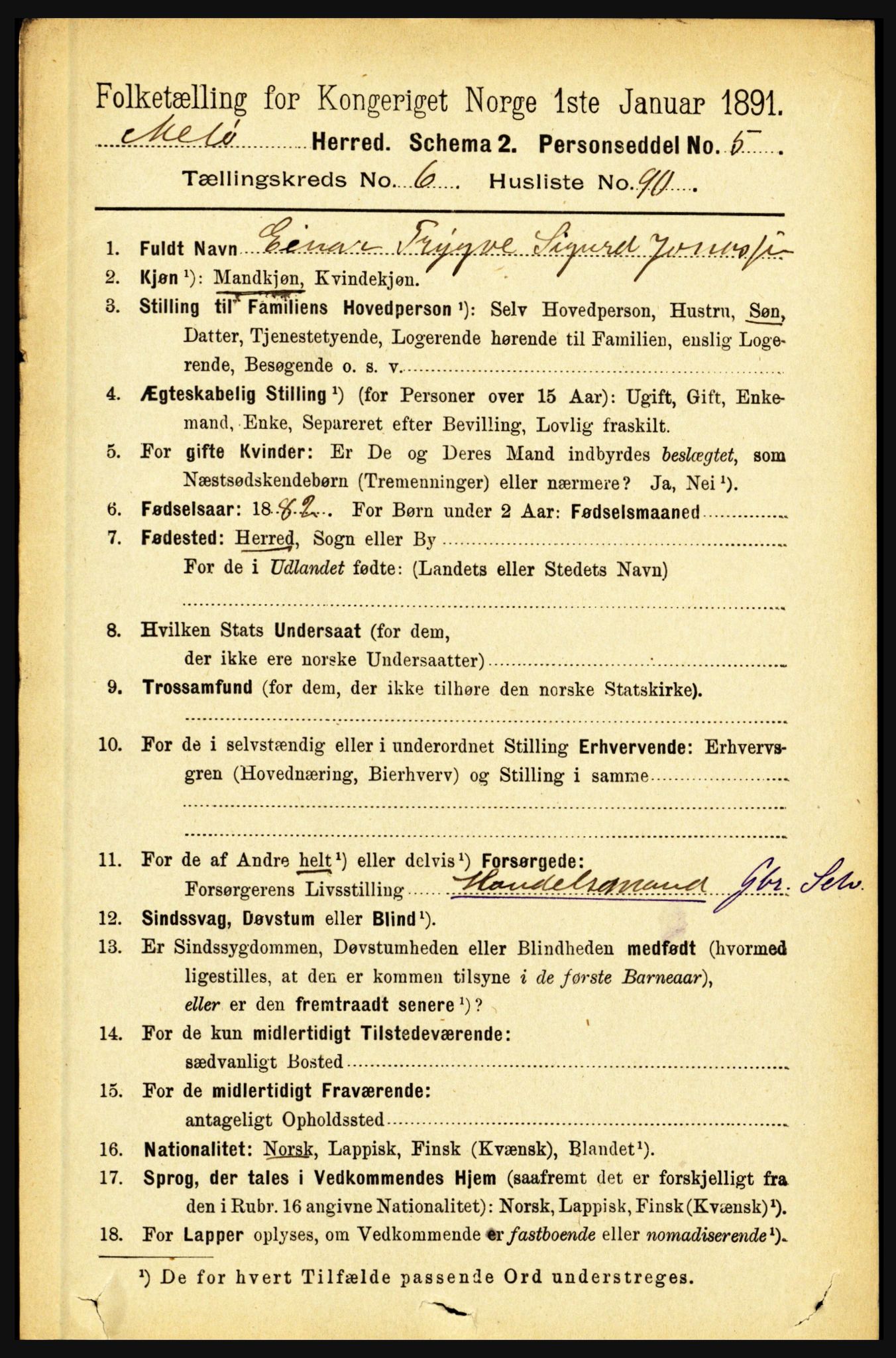 RA, 1891 census for 1837 Meløy, 1891, p. 2789