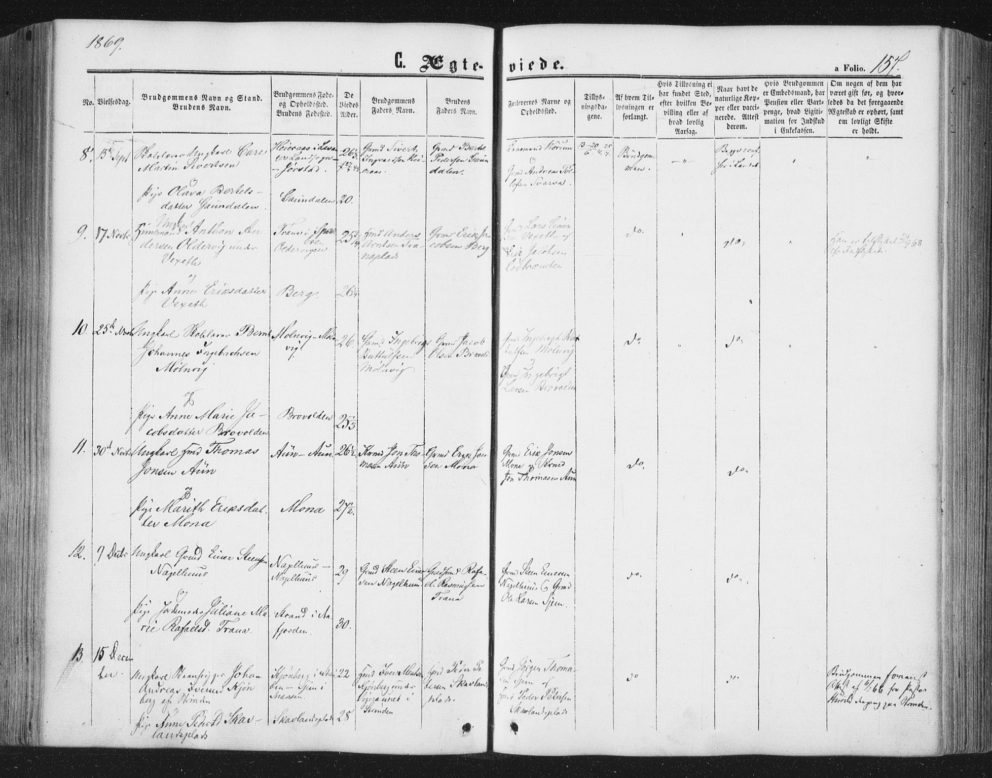 Ministerialprotokoller, klokkerbøker og fødselsregistre - Nord-Trøndelag, SAT/A-1458/749/L0472: Parish register (official) no. 749A06, 1857-1873, p. 157