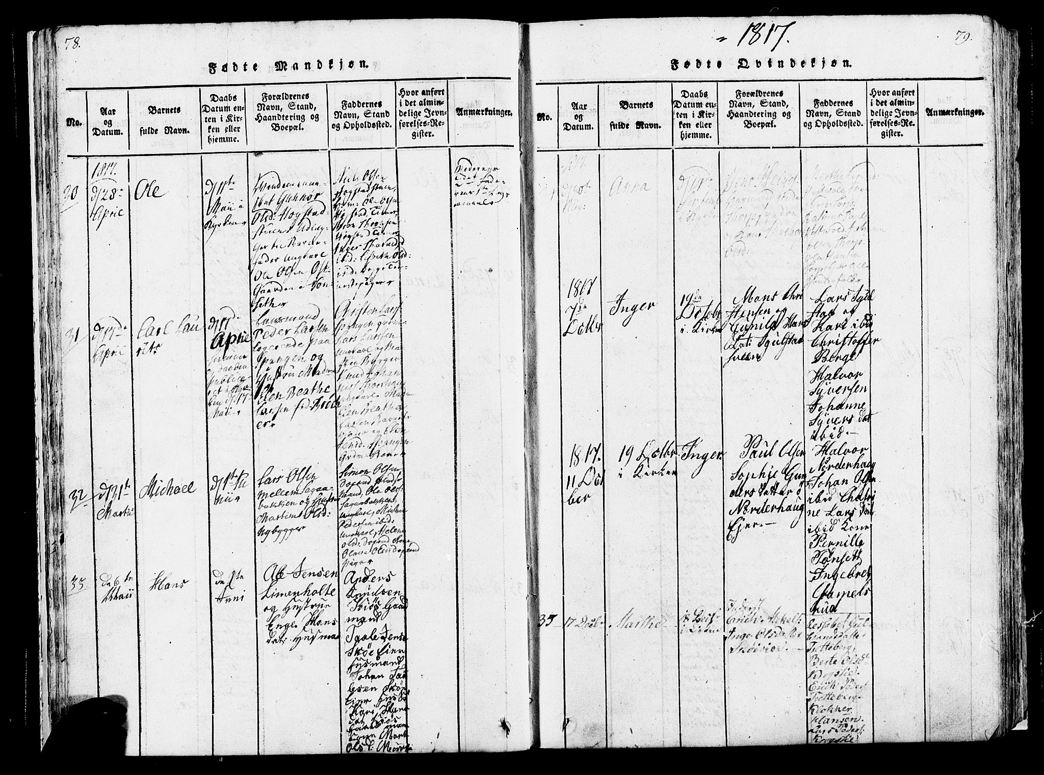 Løten prestekontor, AV/SAH-PREST-022/K/Ka/L0005: Parish register (official) no. 5, 1814-1832, p. 78-79