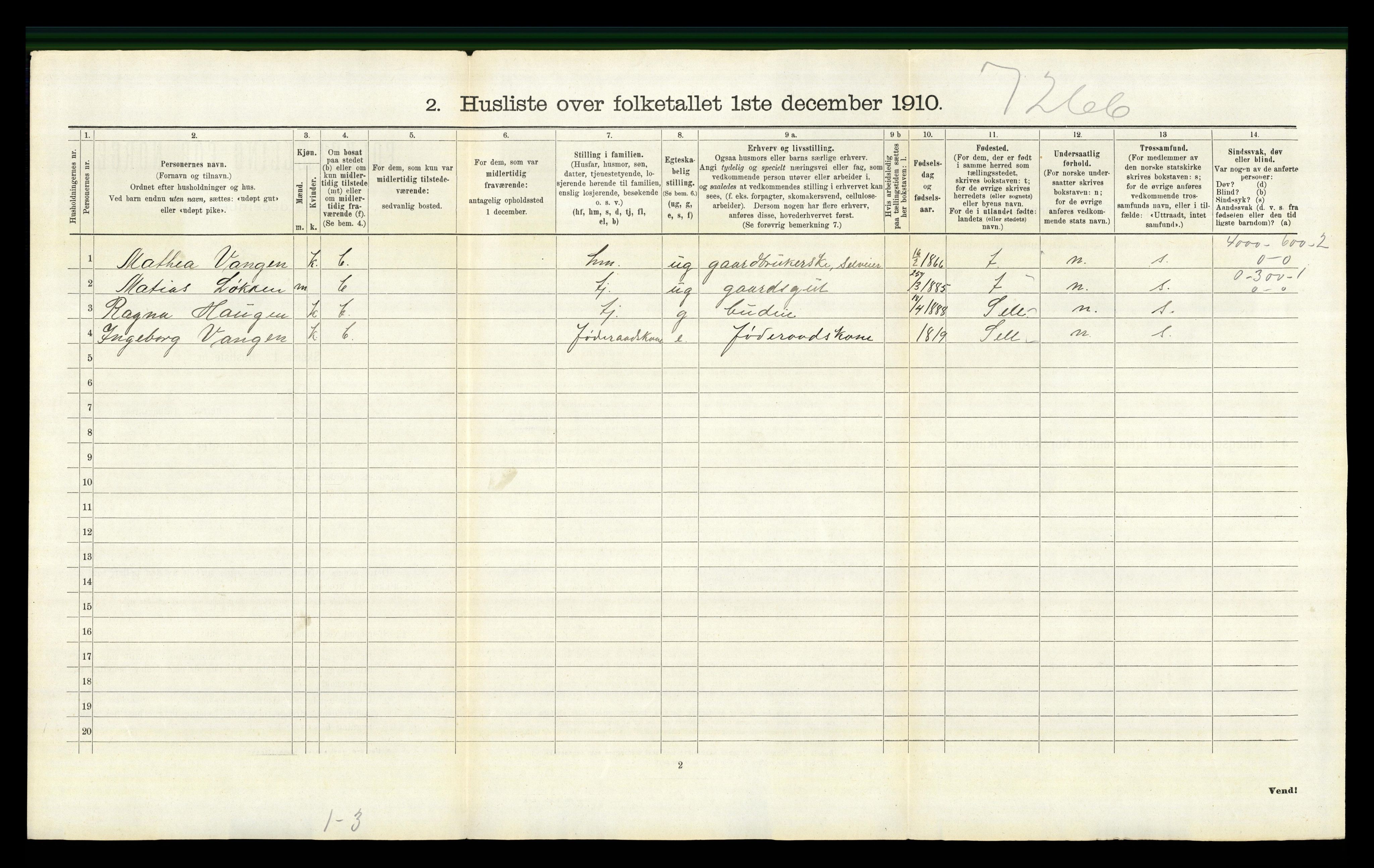 RA, 1910 census for Nord-Fron, 1910, p. 1373