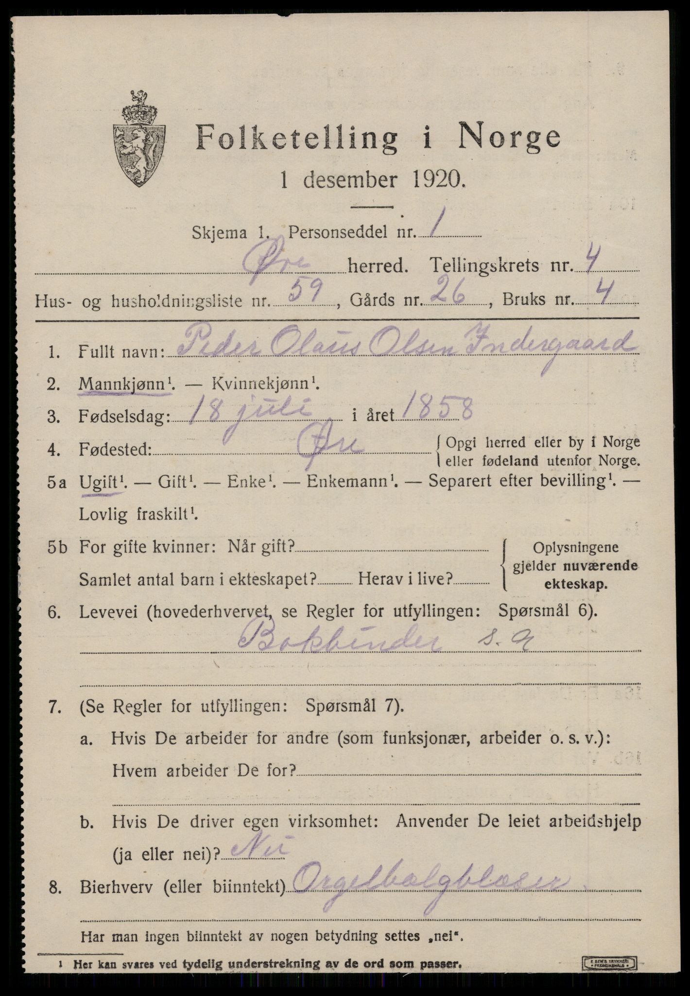 SAT, 1920 census for Øre, 1920, p. 2721