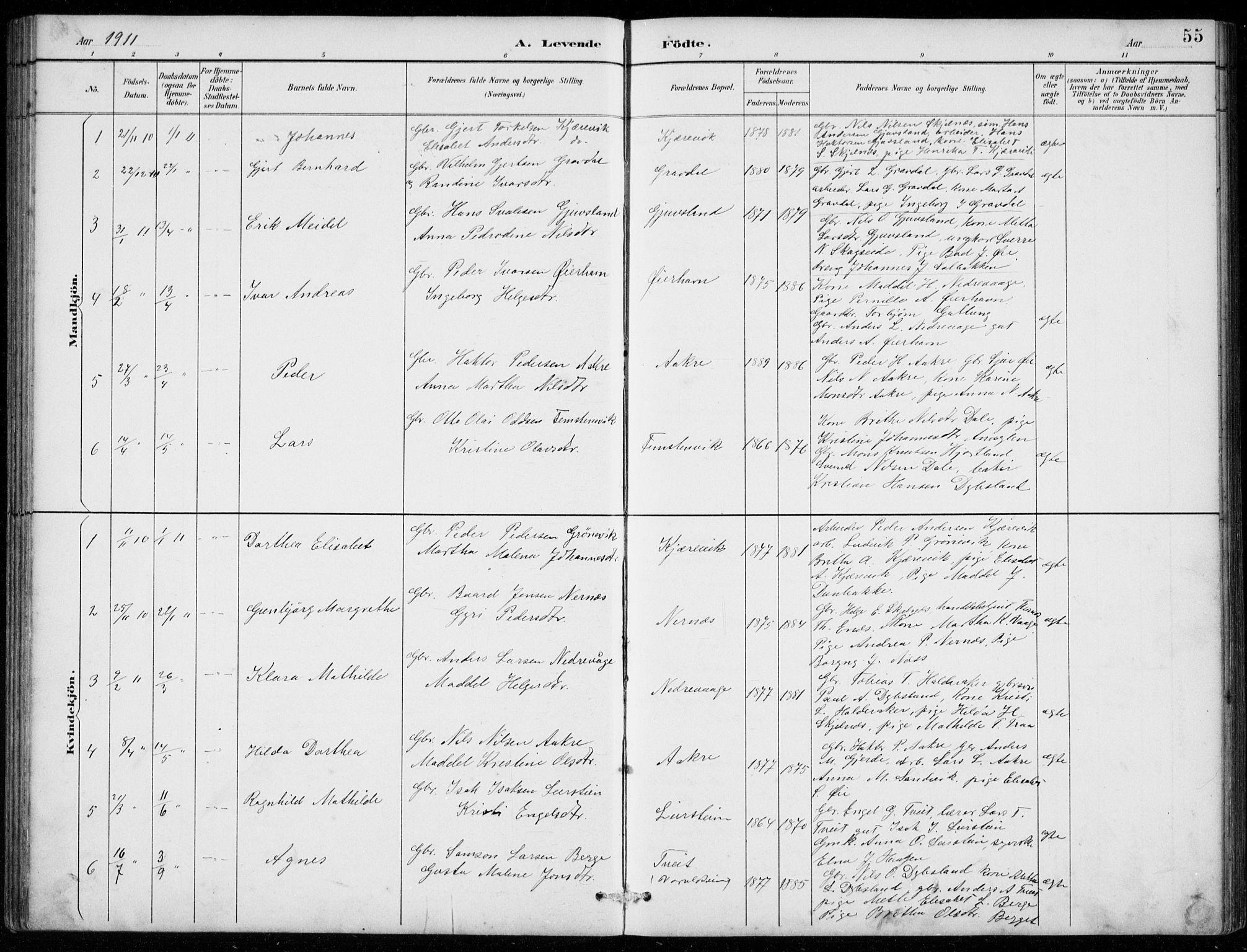 Strandebarm sokneprestembete, SAB/A-78401/H/Hab: Parish register (copy) no. C  1, 1891-1913, p. 55