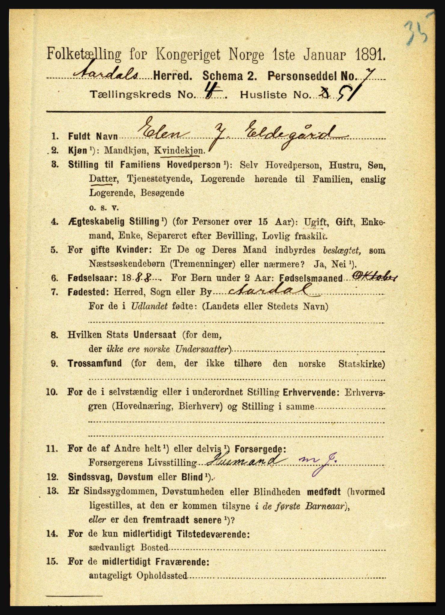 RA, 1891 census for 1424 Årdal, 1891, p. 974