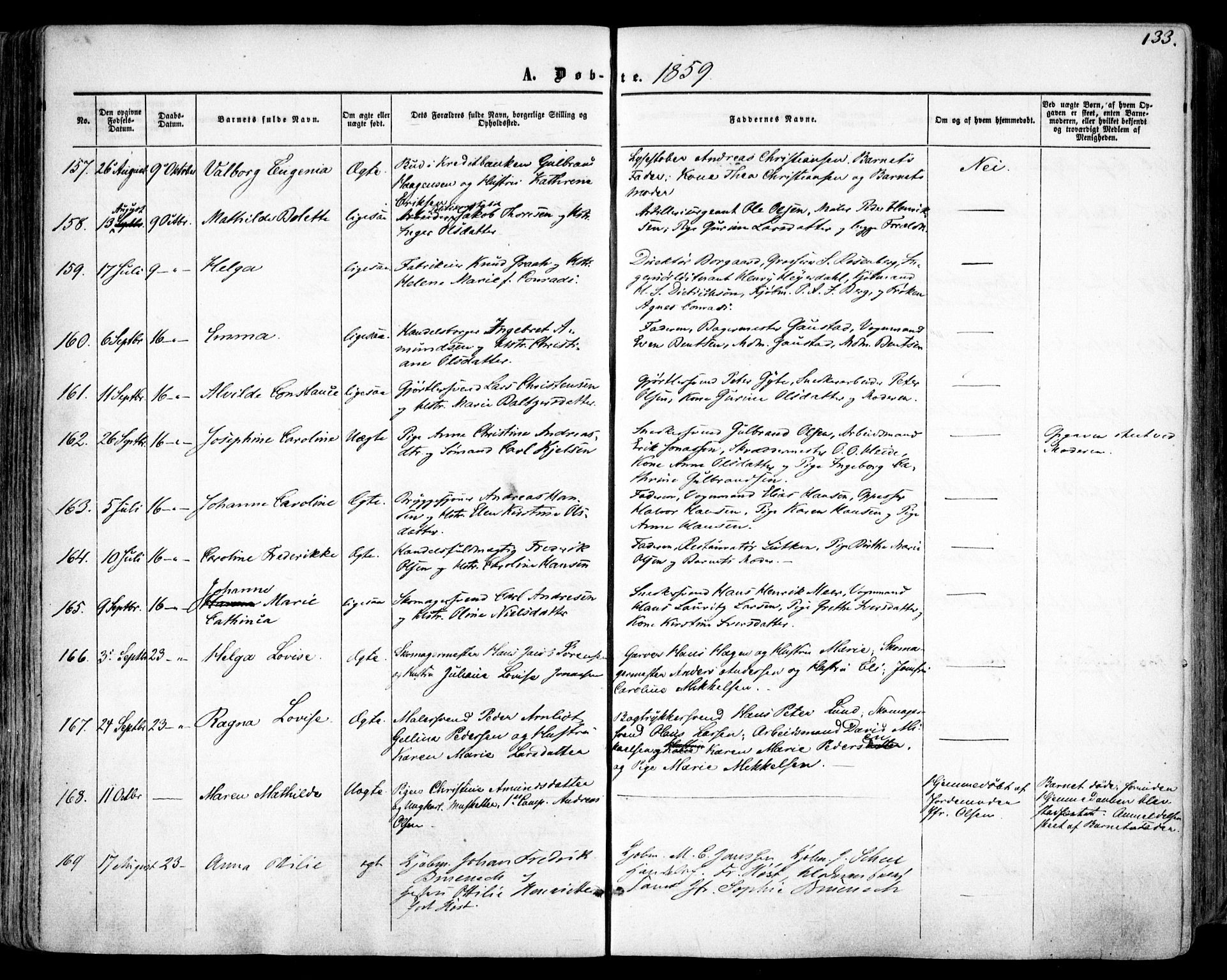 Oslo domkirke Kirkebøker, SAO/A-10752/F/Fa/L0015: Parish register (official) no. 15, 1857-1871, p. 133
