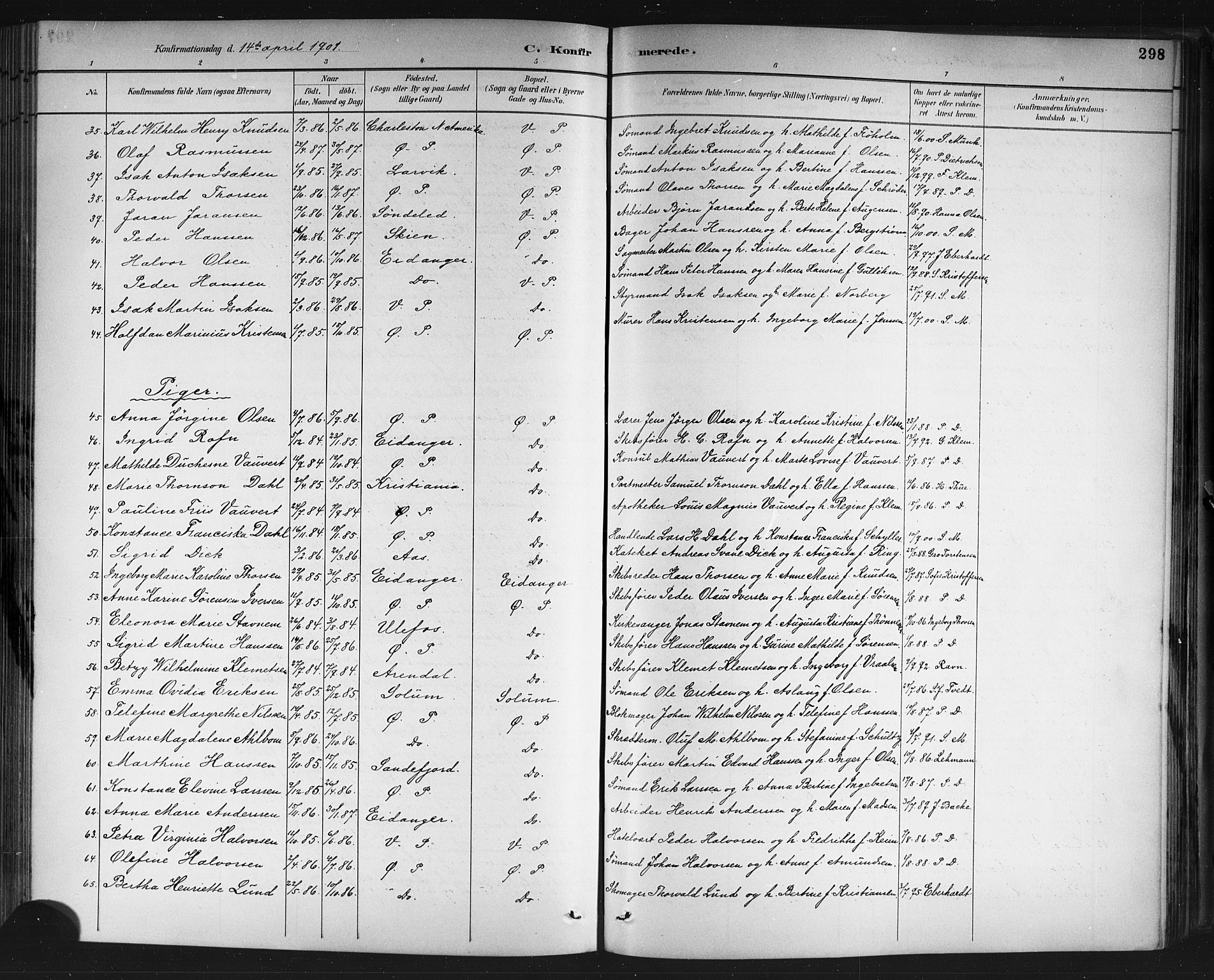 Porsgrunn kirkebøker , SAKO/A-104/G/Gb/L0005: Parish register (copy) no. II 5, 1883-1915, p. 298