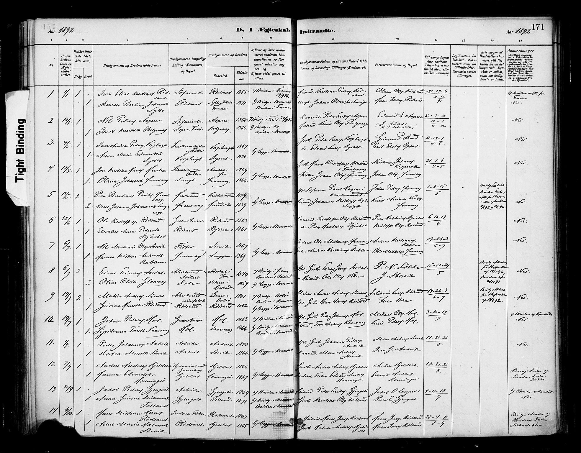 Ministerialprotokoller, klokkerbøker og fødselsregistre - Møre og Romsdal, SAT/A-1454/569/L0819: Parish register (official) no. 569A05, 1885-1899, p. 171