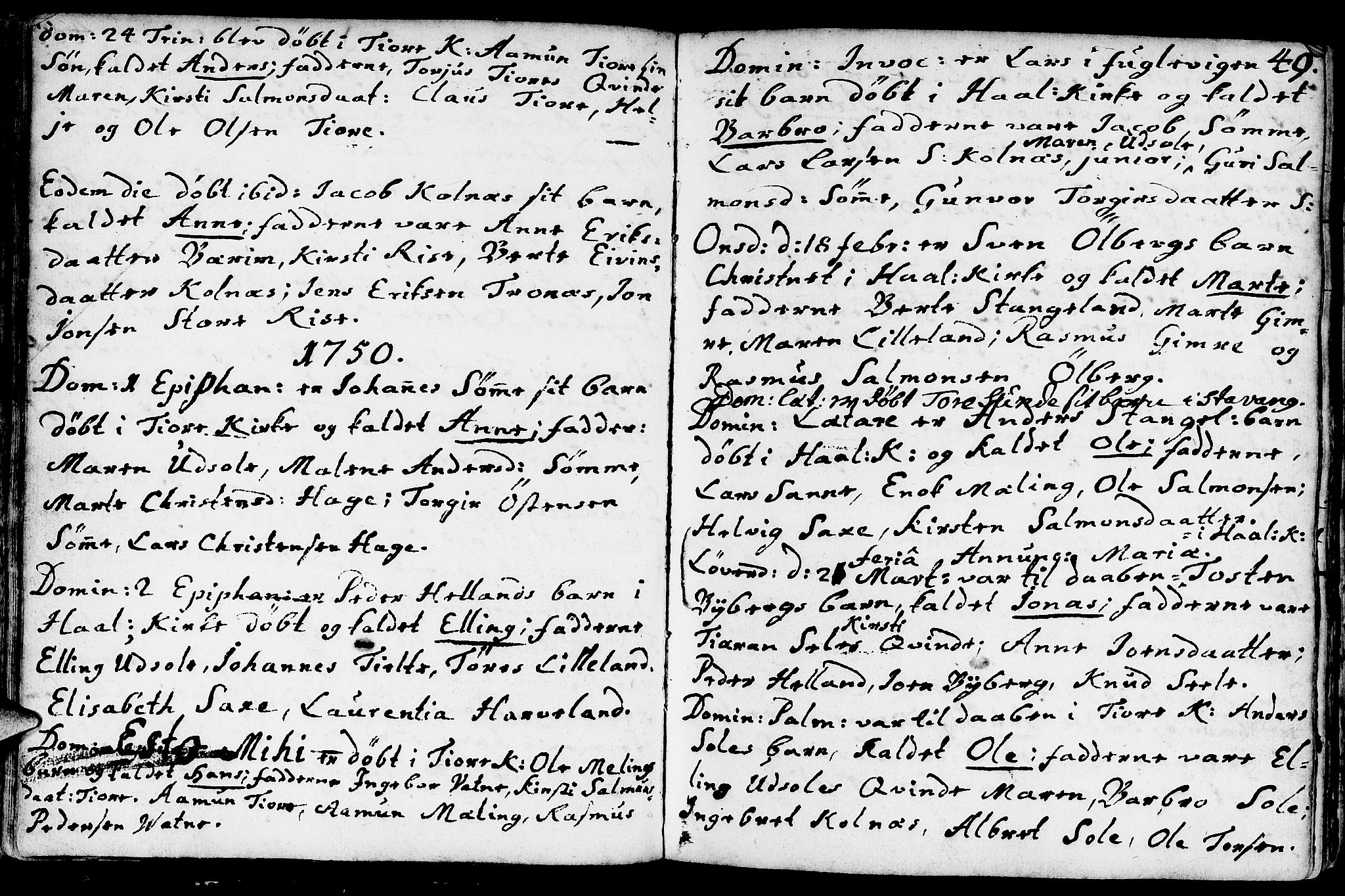 Håland sokneprestkontor, AV/SAST-A-101802/001/30BA/L0002: Parish register (official) no. A 2, 1722-1794, p. 49