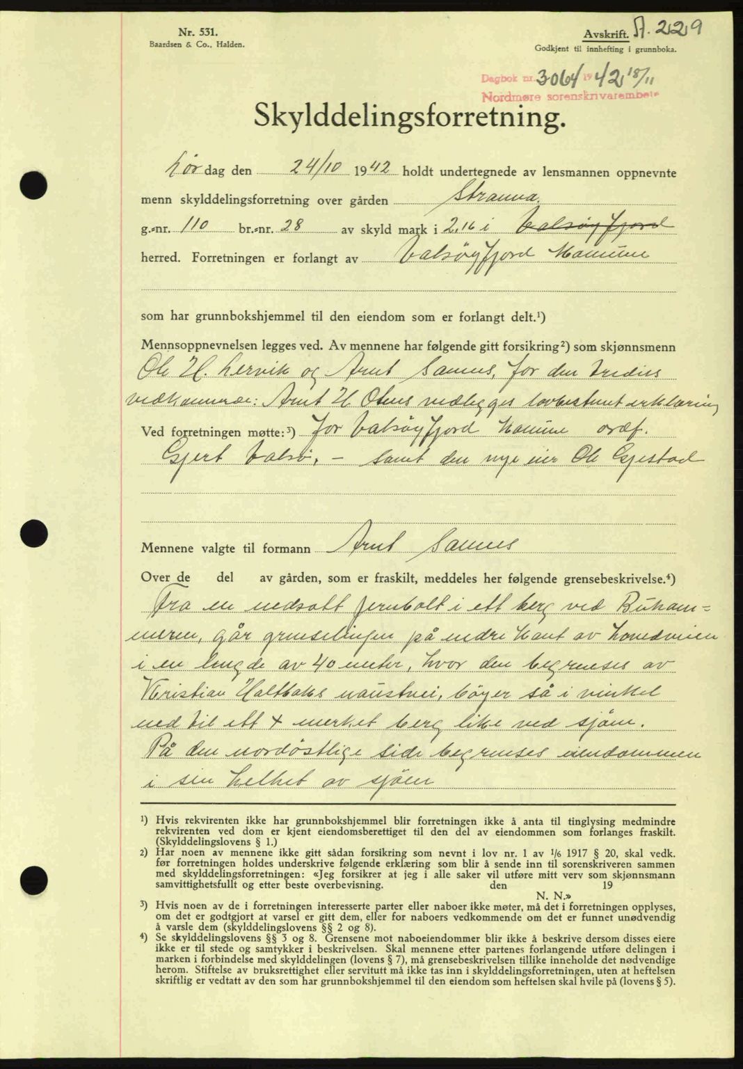 Nordmøre sorenskriveri, AV/SAT-A-4132/1/2/2Ca: Mortgage book no. A94, 1942-1943, Diary no: : 3064/1942