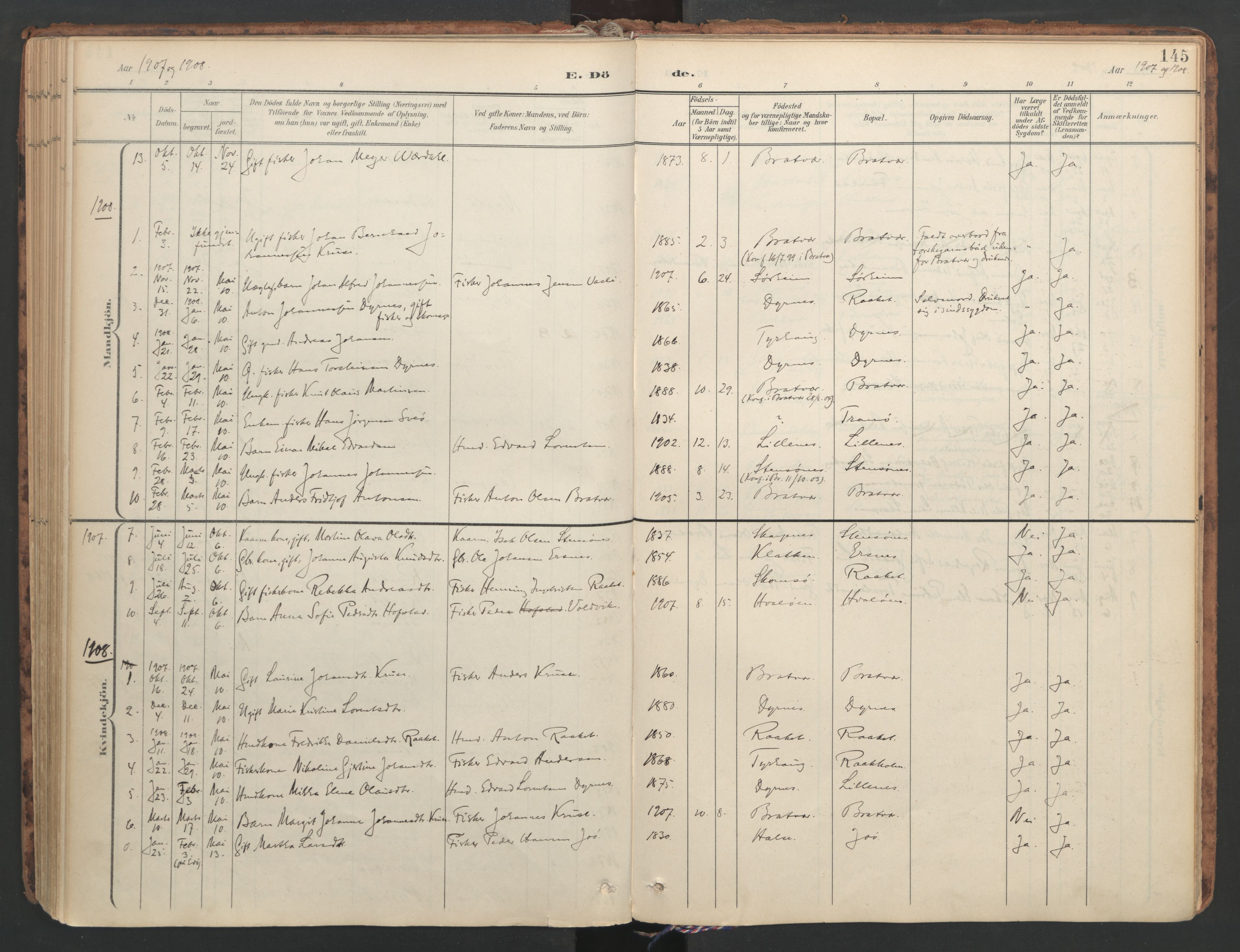 Ministerialprotokoller, klokkerbøker og fødselsregistre - Møre og Romsdal, SAT/A-1454/582/L0948: Parish register (official) no. 582A02, 1901-1922, p. 145