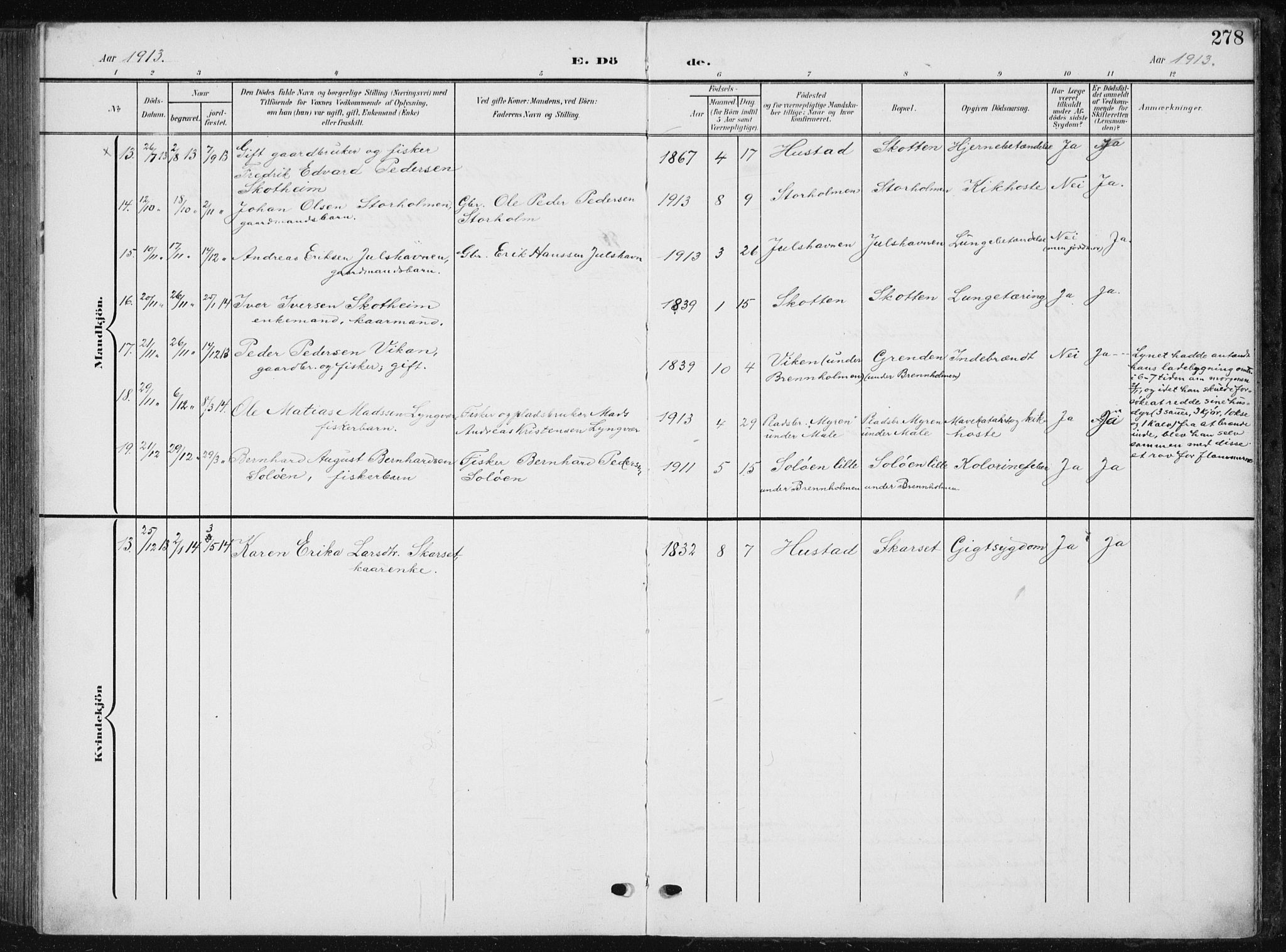 Ministerialprotokoller, klokkerbøker og fødselsregistre - Møre og Romsdal, AV/SAT-A-1454/567/L0784: Parish register (copy) no. 567C04, 1903-1938, p. 278