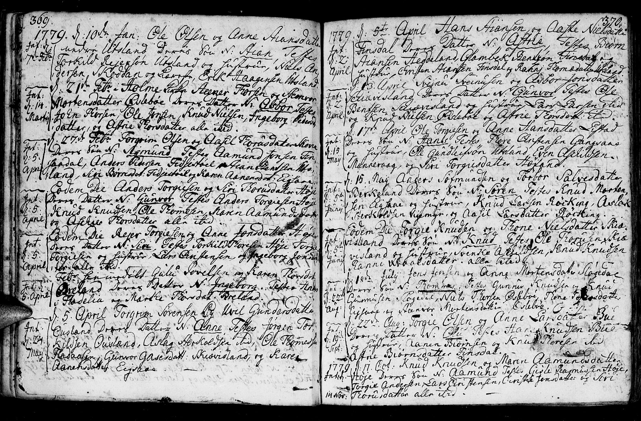 Holum sokneprestkontor, AV/SAK-1111-0022/F/Fa/Fac/L0001: Parish register (official) no. A 1, 1773-1820, p. 369-370