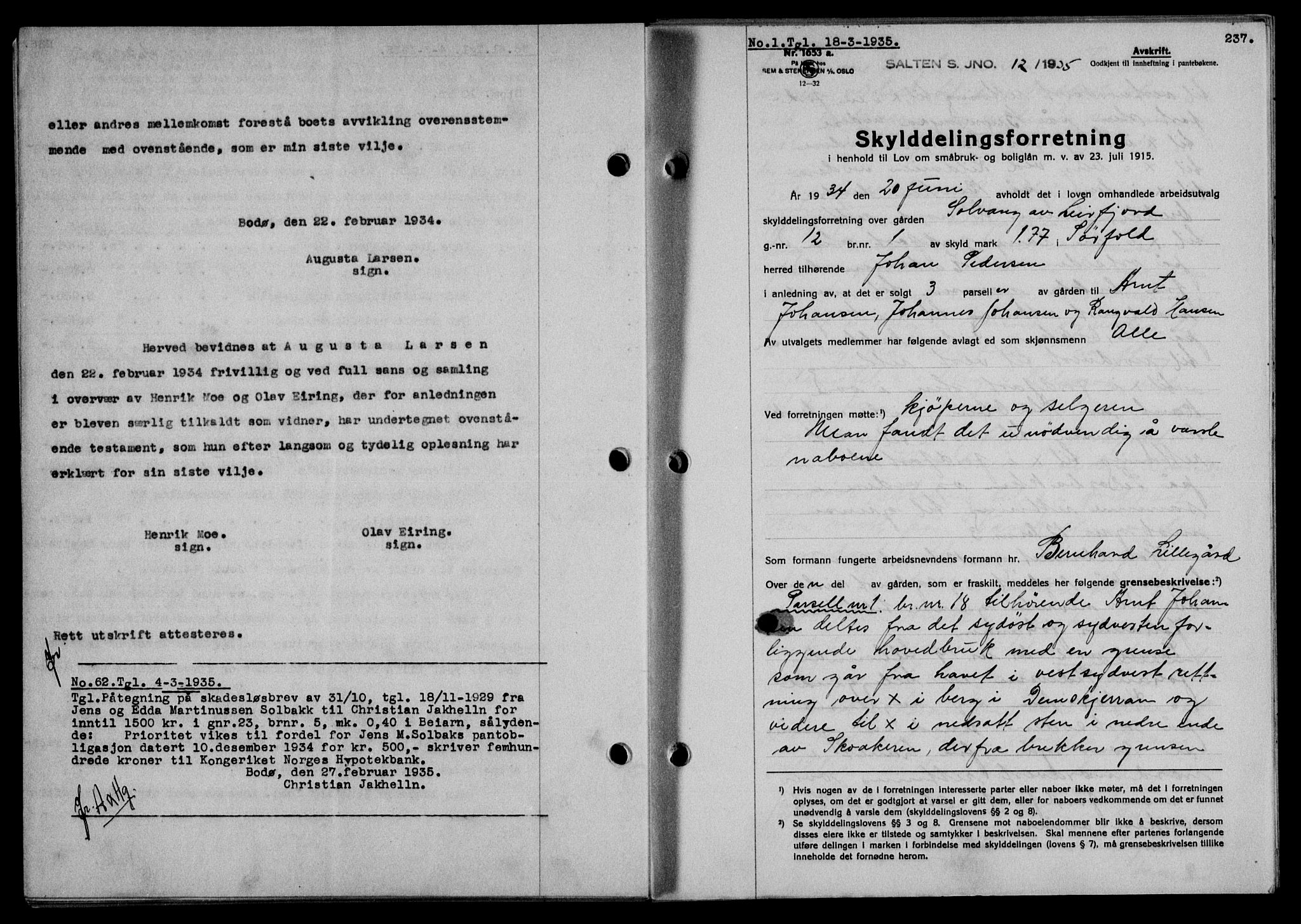 Salten sorenskriveri, SAT/A-4578/1/2/2C/L0066: Mortgage book no. 56, 1934-1935, Deed date: 18.03.1935